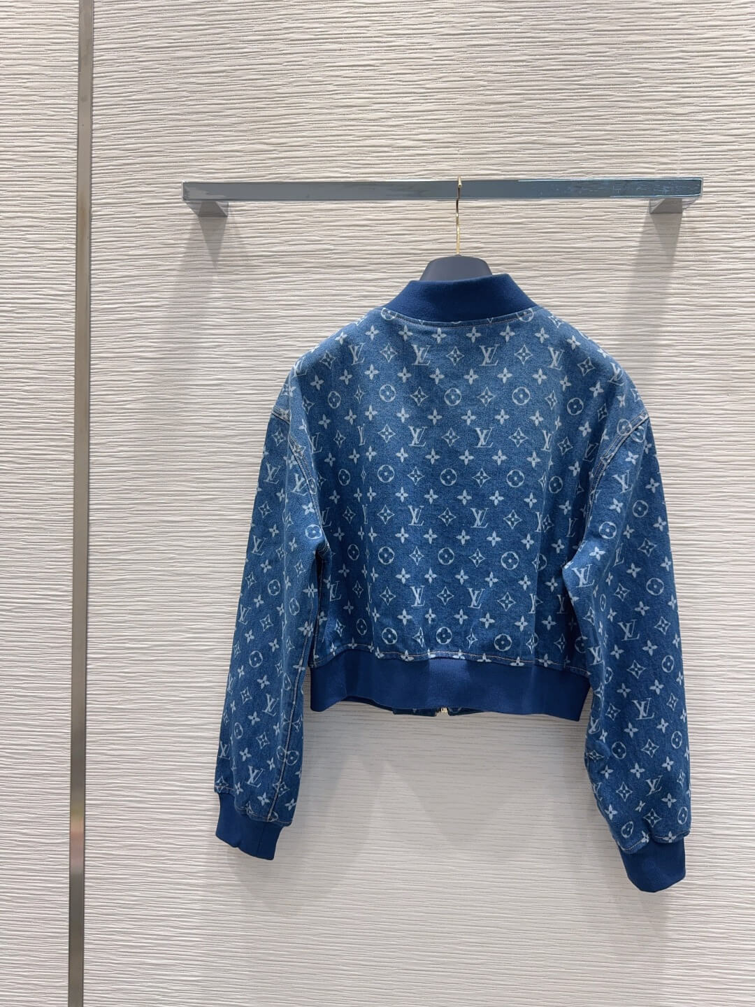 Louis Vuitton Monogram Denim Crop Bomber Jacket in Blue. - Image 9