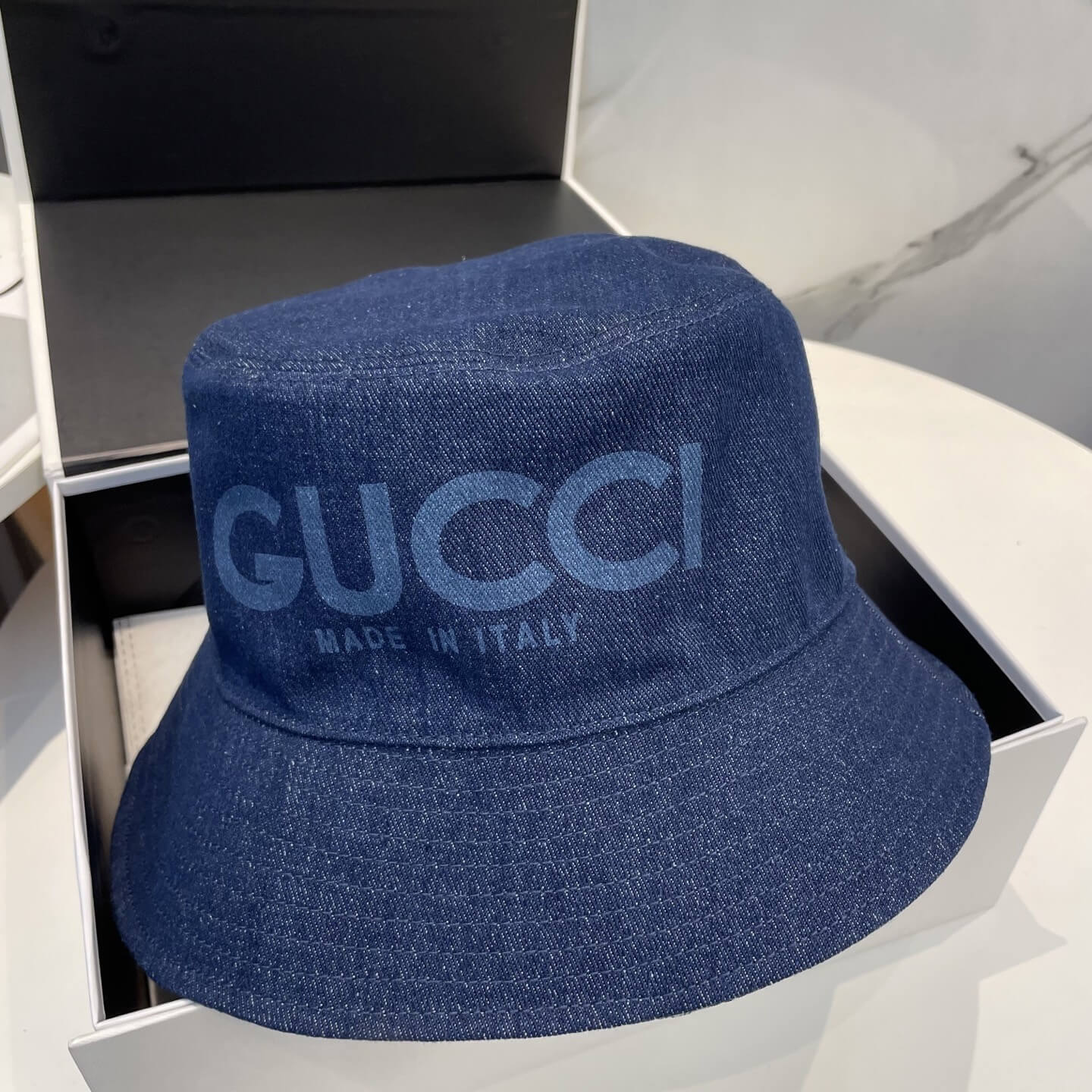 Gucci Reversible GG Denim Bucket Hat – Dark Blue & Monogram - Image 5