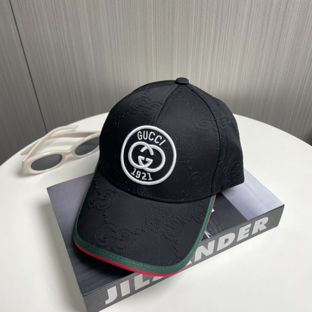 Gucci 1921 Interlocking G Monogram Canvas Baseball Cap – Black, Red & Green - Image 4
