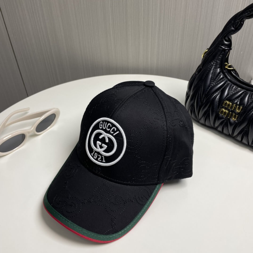 Gucci 1921 Interlocking G Monogram Canvas Baseball Cap – Black, Red & Green - Image 5