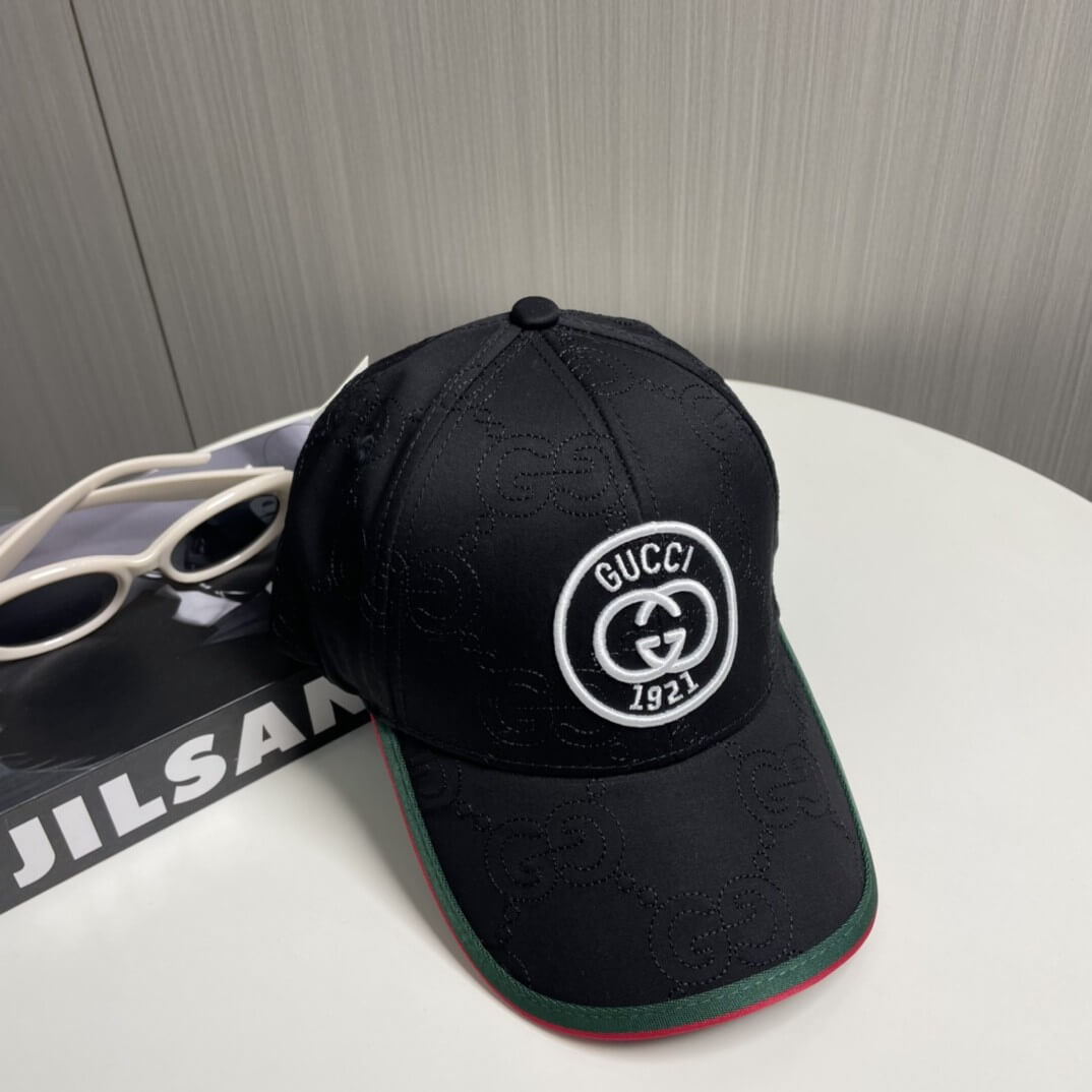 Gucci 1921 Interlocking G Monogram Canvas Baseball Cap – Black, Red & Green - Image 7