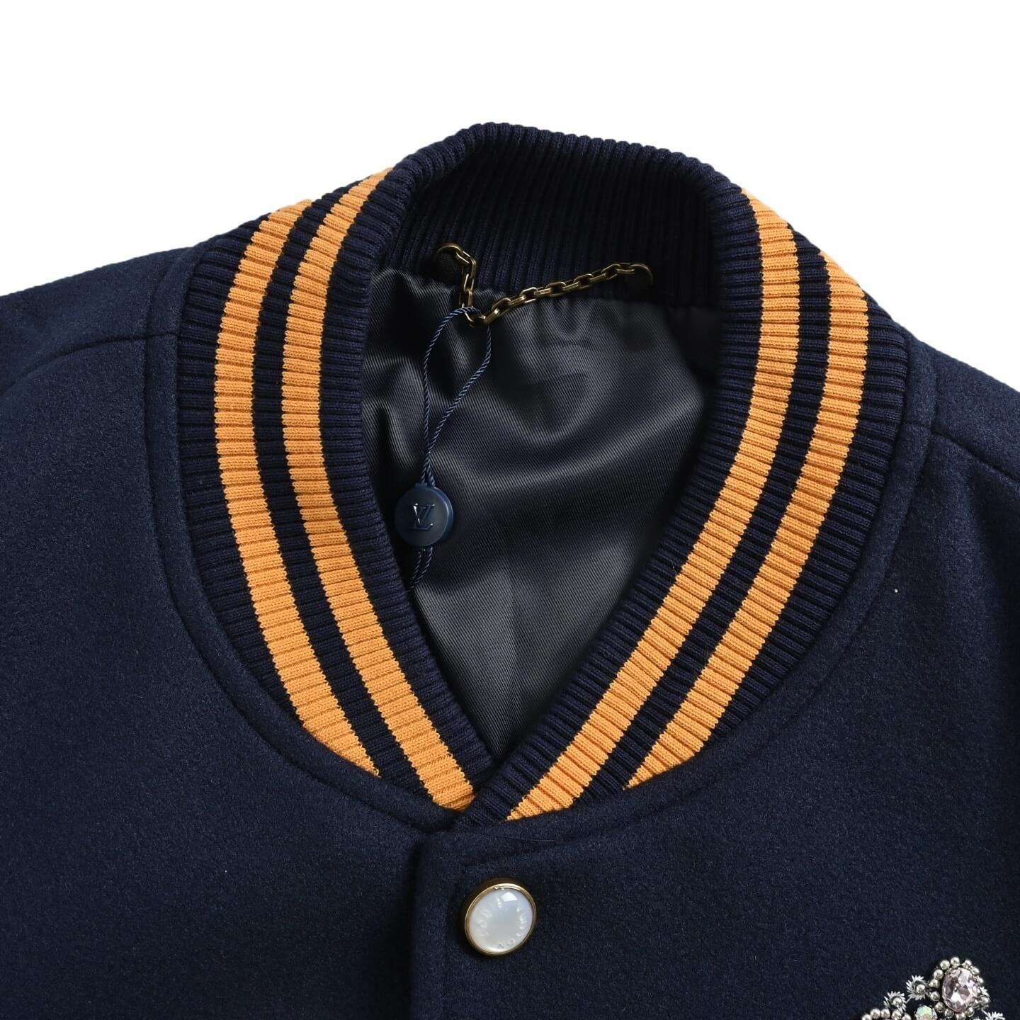 Louis Vuitton Crystal Embellished L.V.M. Varsity Jacket – Navy & Tan - Image 11