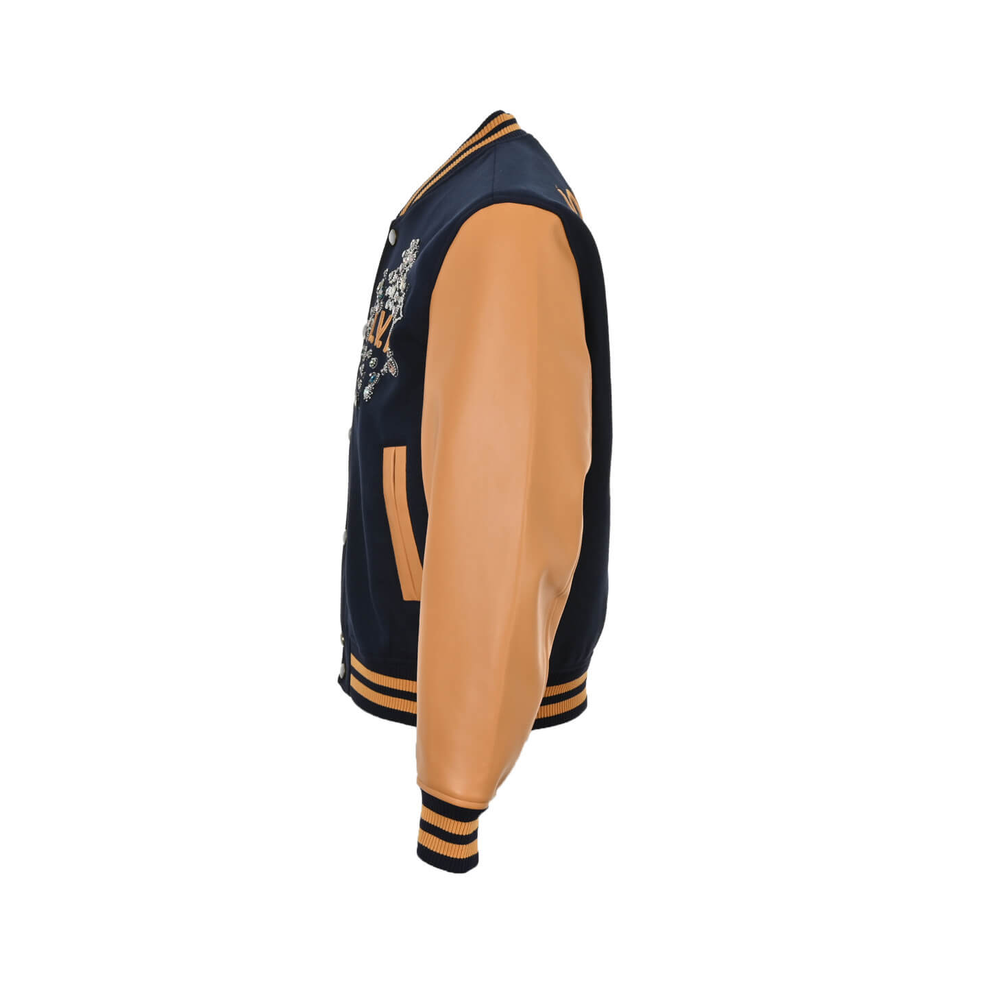Louis Vuitton Crystal Embellished L.V.M. Varsity Jacket – Navy & Tan - Image 13