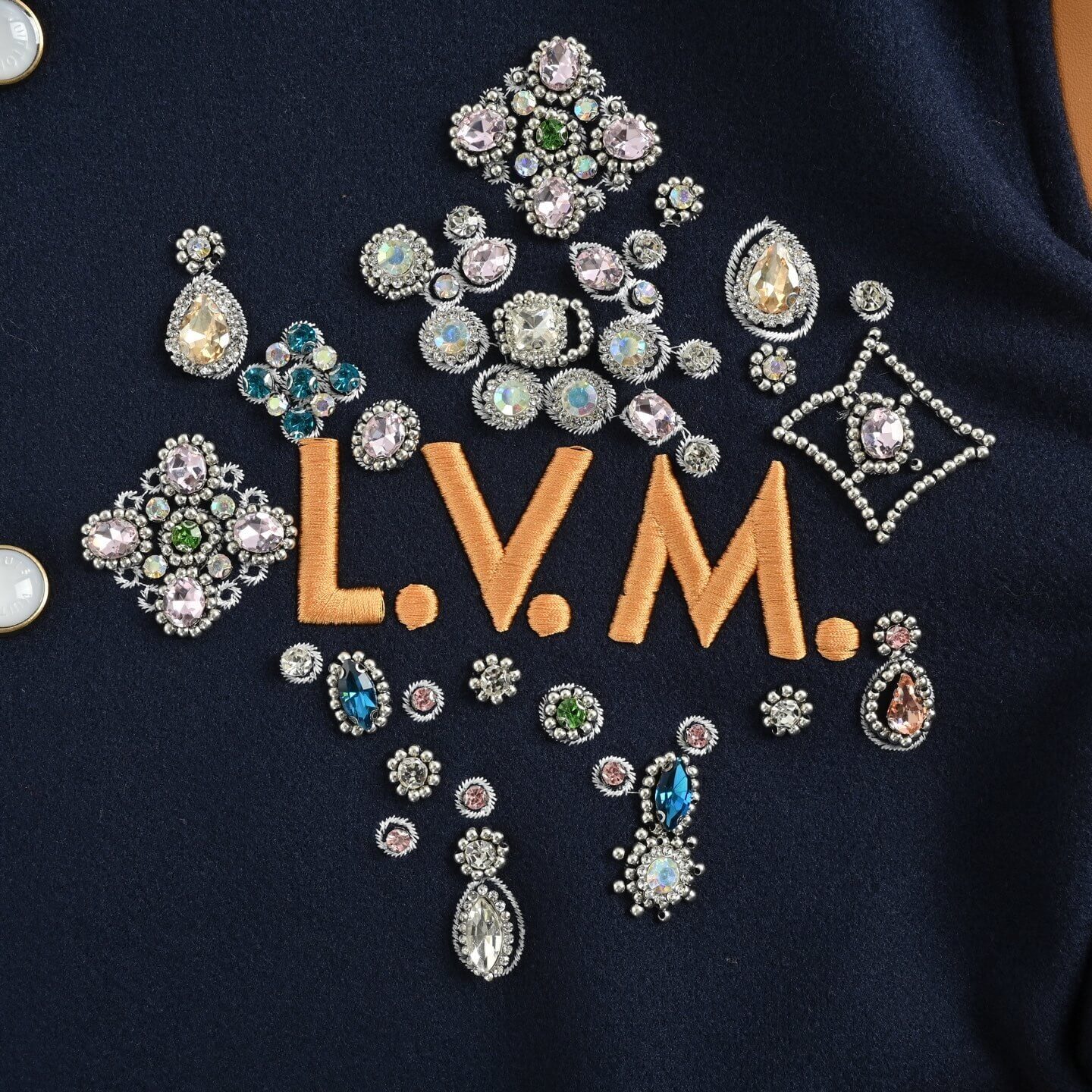 Louis Vuitton Crystal Embellished L.V.M. Varsity Jacket – Navy & Tan - Image 8