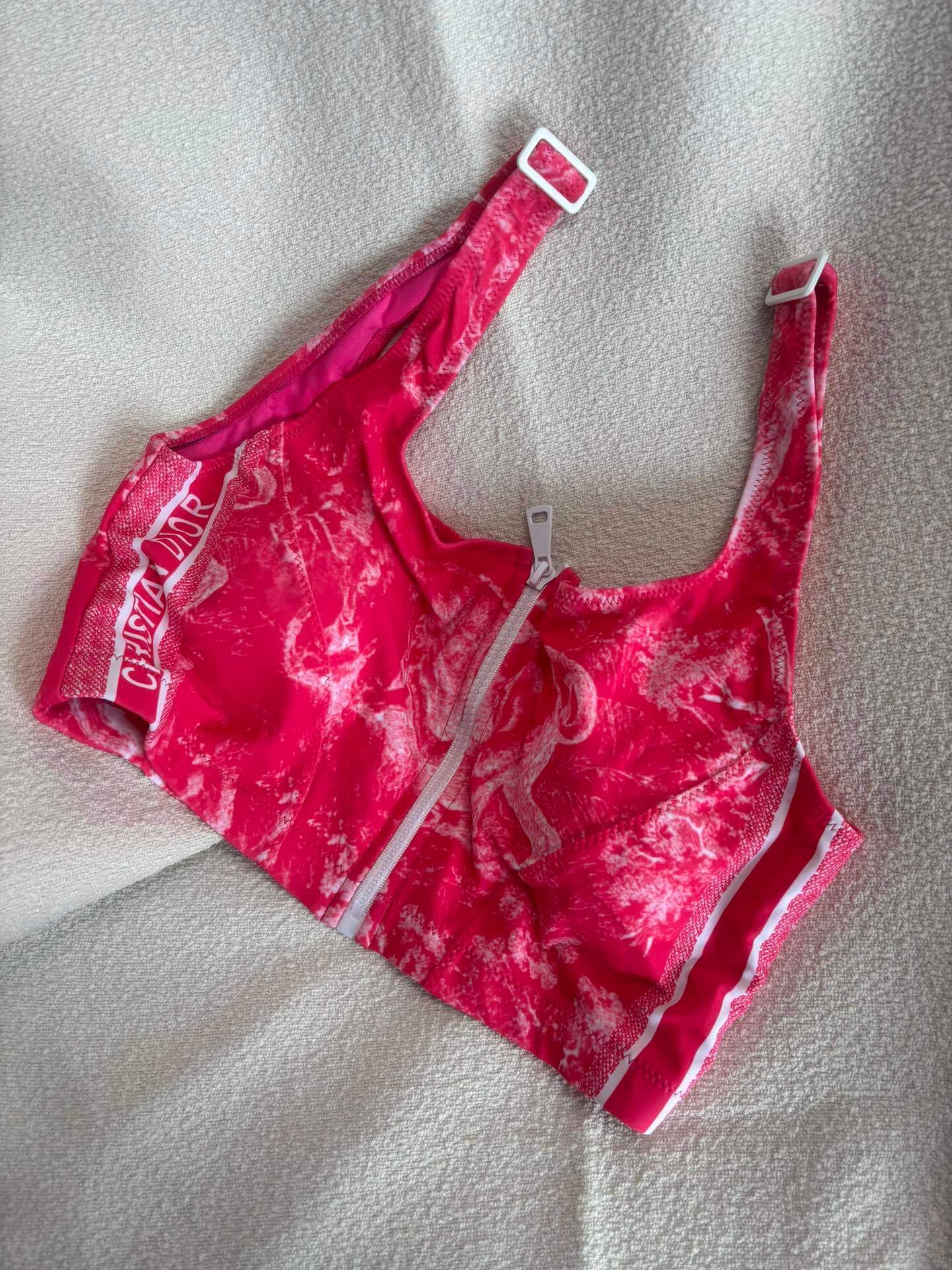 Christian Dior Pink Toile de Jouy Sauvage Bikini Set with Zip Crop Top and High-Waist Bottoms – Pink - Image 3