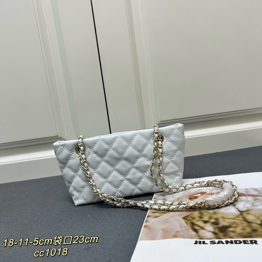 Chanel White Caviar Quilted Mini Shopping Tote Bag with Gold-Tone Hardware. - Image 3