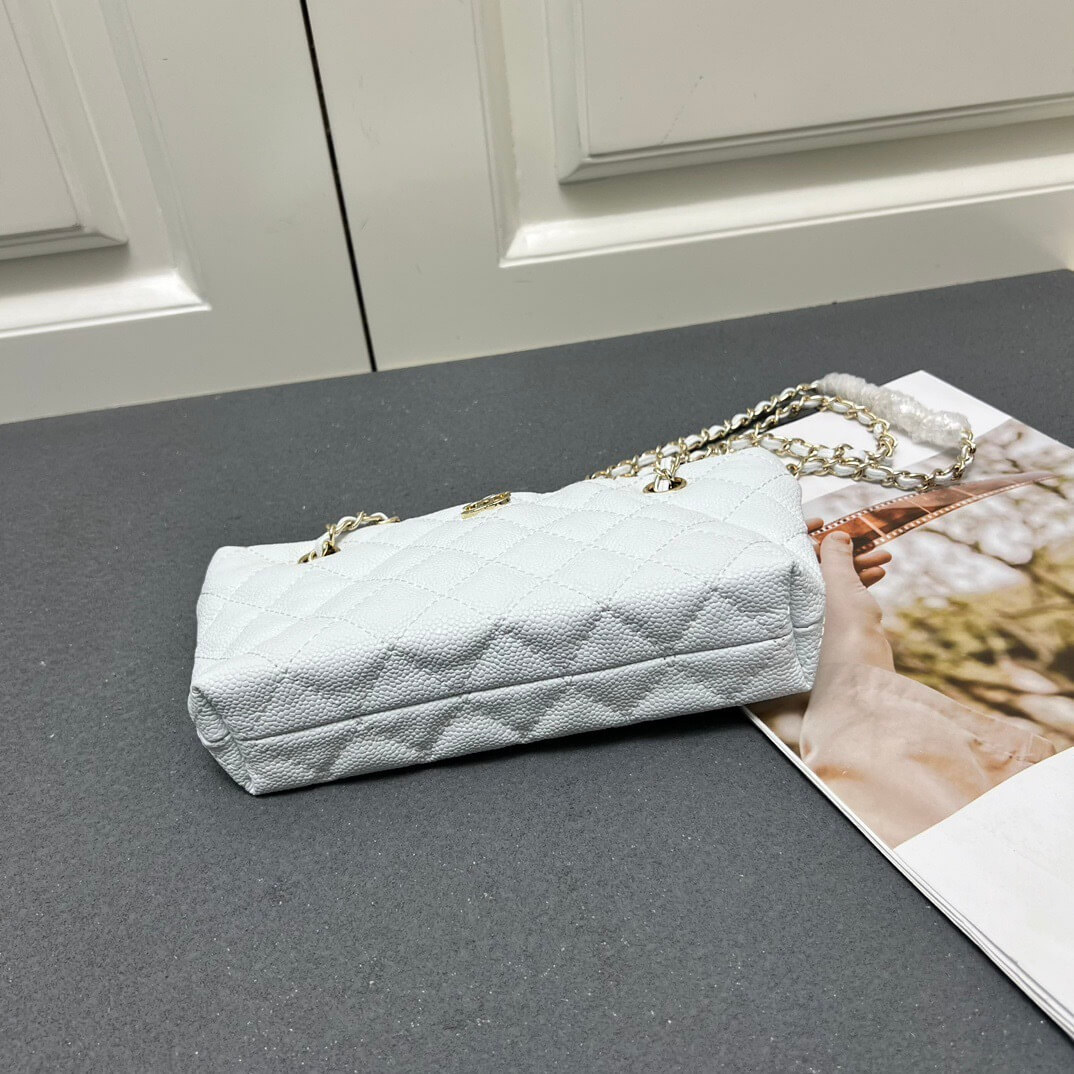 Chanel White Caviar Quilted Mini Shopping Tote Bag with Gold-Tone Hardware. - Image 5