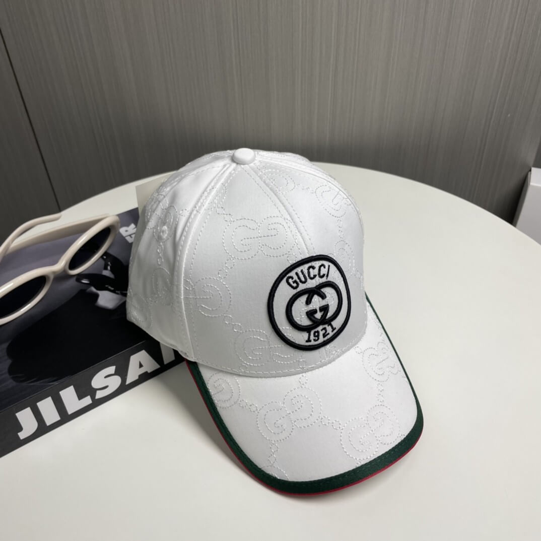 Gucci 1921 Interlocking G Monogram Canvas Baseball Cap – White, Red & Green - Image 7