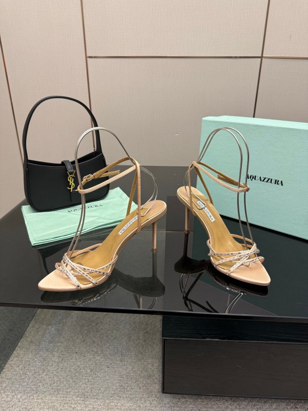Aquazzura Champagne Crystal Strap Satin Heels