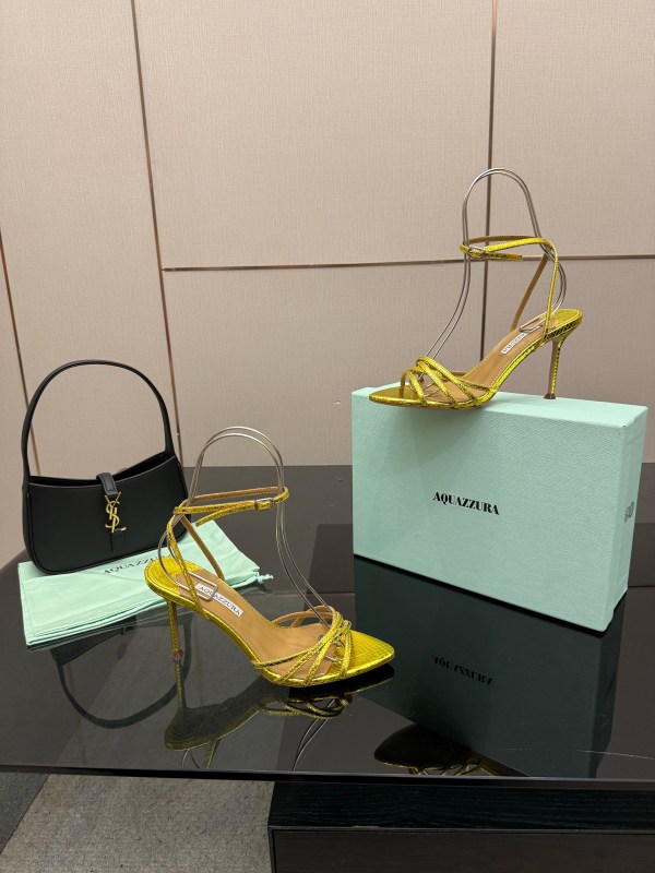 Aquazzura Yellow Metallic Strappy Stiletto Heels