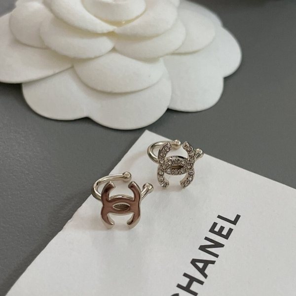 Chanel CC Logo Ear Cuff Set in Silver & Pink with Crystal Accents
