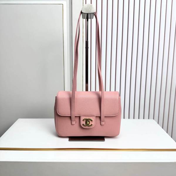 Vintage Chanel Pink Caviar Leather CC Logo Turnlock Shoulder Bag.