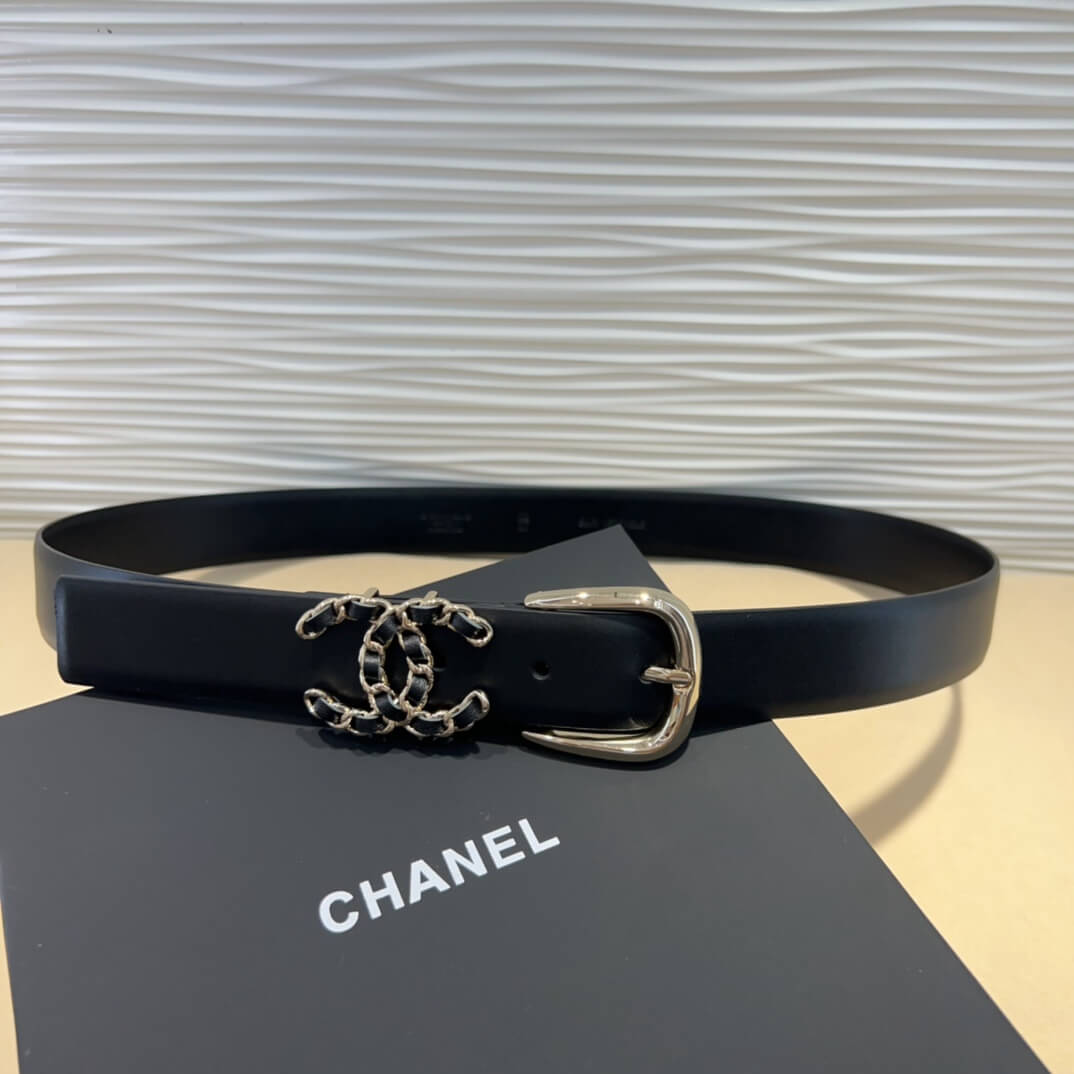 Chanel Black Leather Chain CC Logo Belt (Silver Hardware) - Image 3