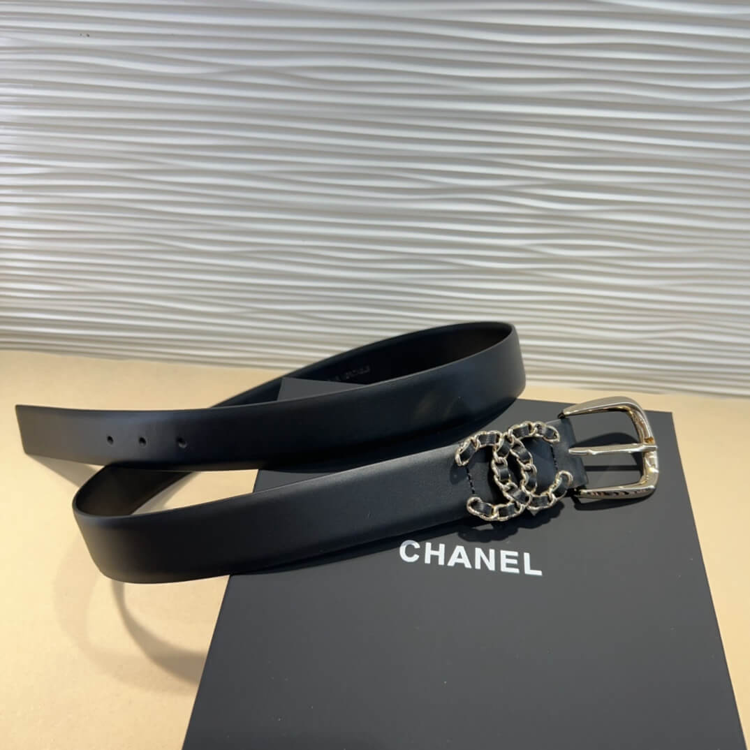 Chanel Black Leather Chain CC Logo Belt (Silver Hardware) - Image 6