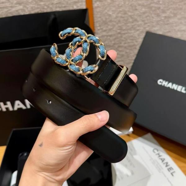 Chanel Black Leather Denim Chain CC Logo Belt (Gold Hardware)
