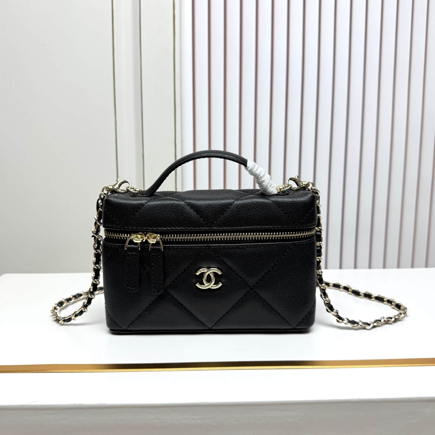 Chanel Small Vanity Case with Chain Black Caviar Quilted Leather