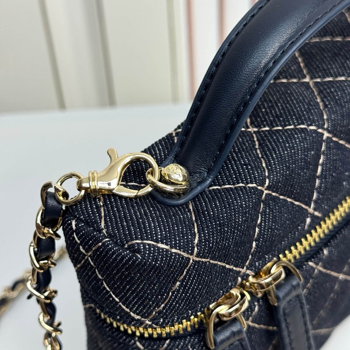 Chanel Small Vanity Case with Chain Dark Blue Denim Quilted Bag - Image 4