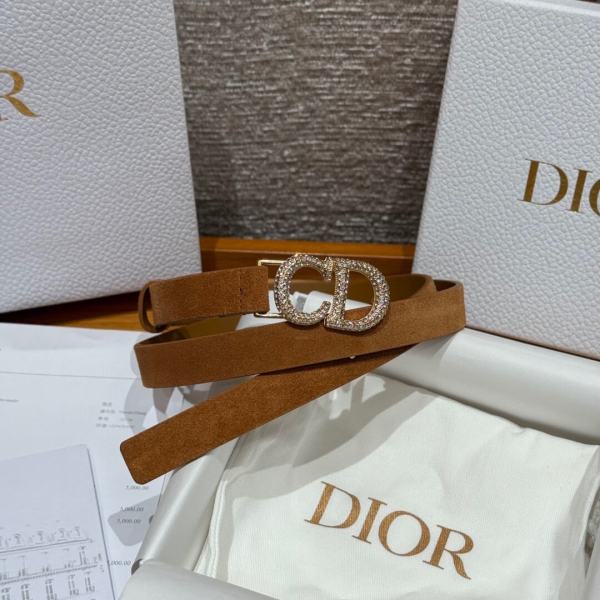 Dior 30 Montaigne Camel Suede Belt with Crystal Buckle