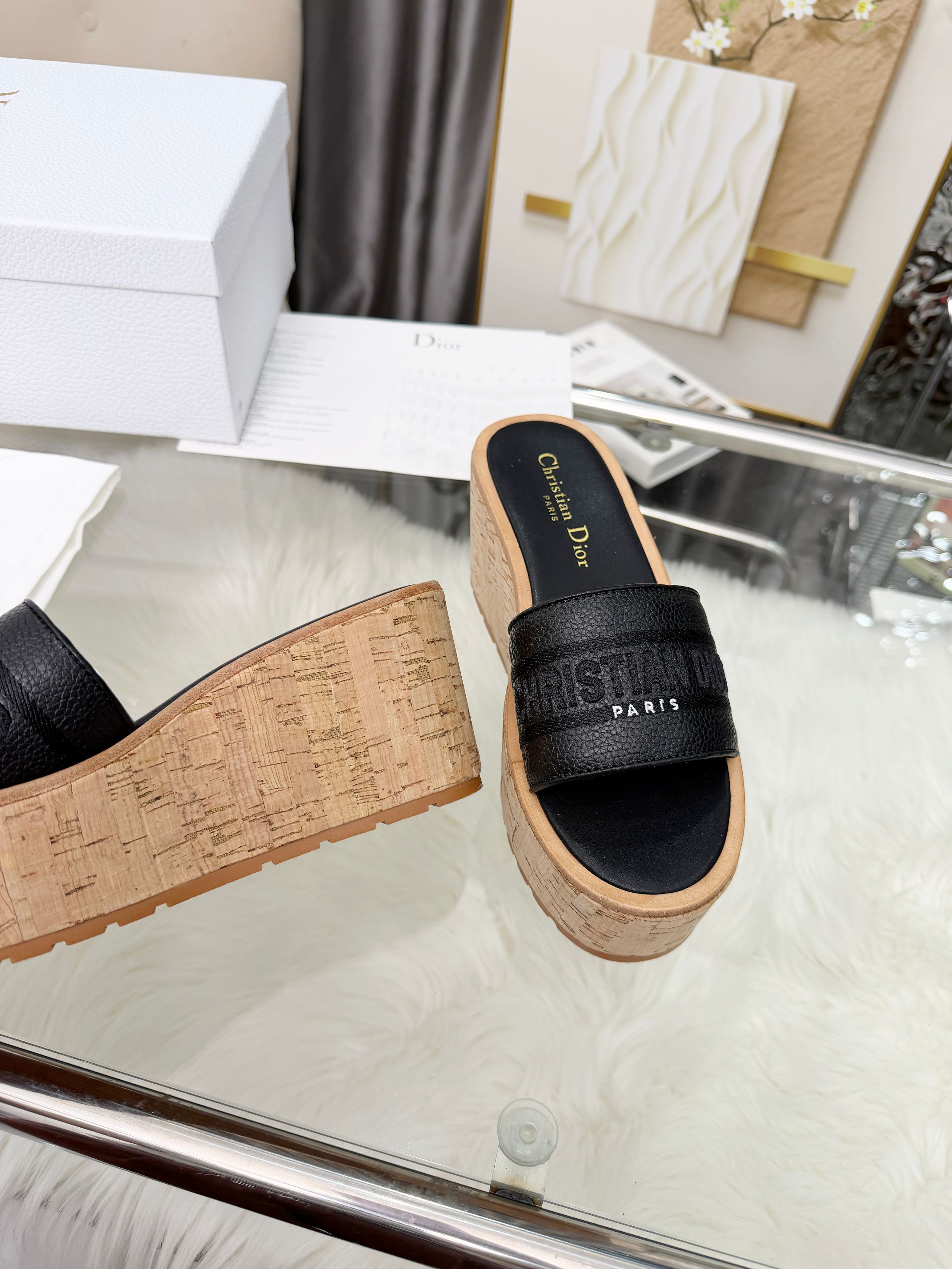 Dior Black Dway Platform Slides - Image 4