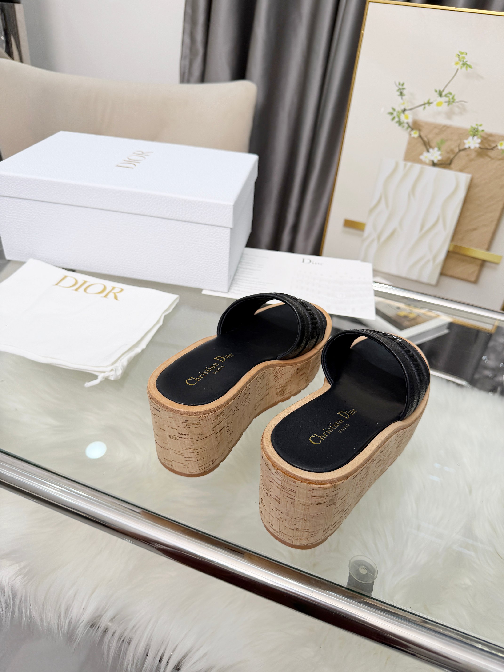 Dior Black Dway Platform Slides - Image 6