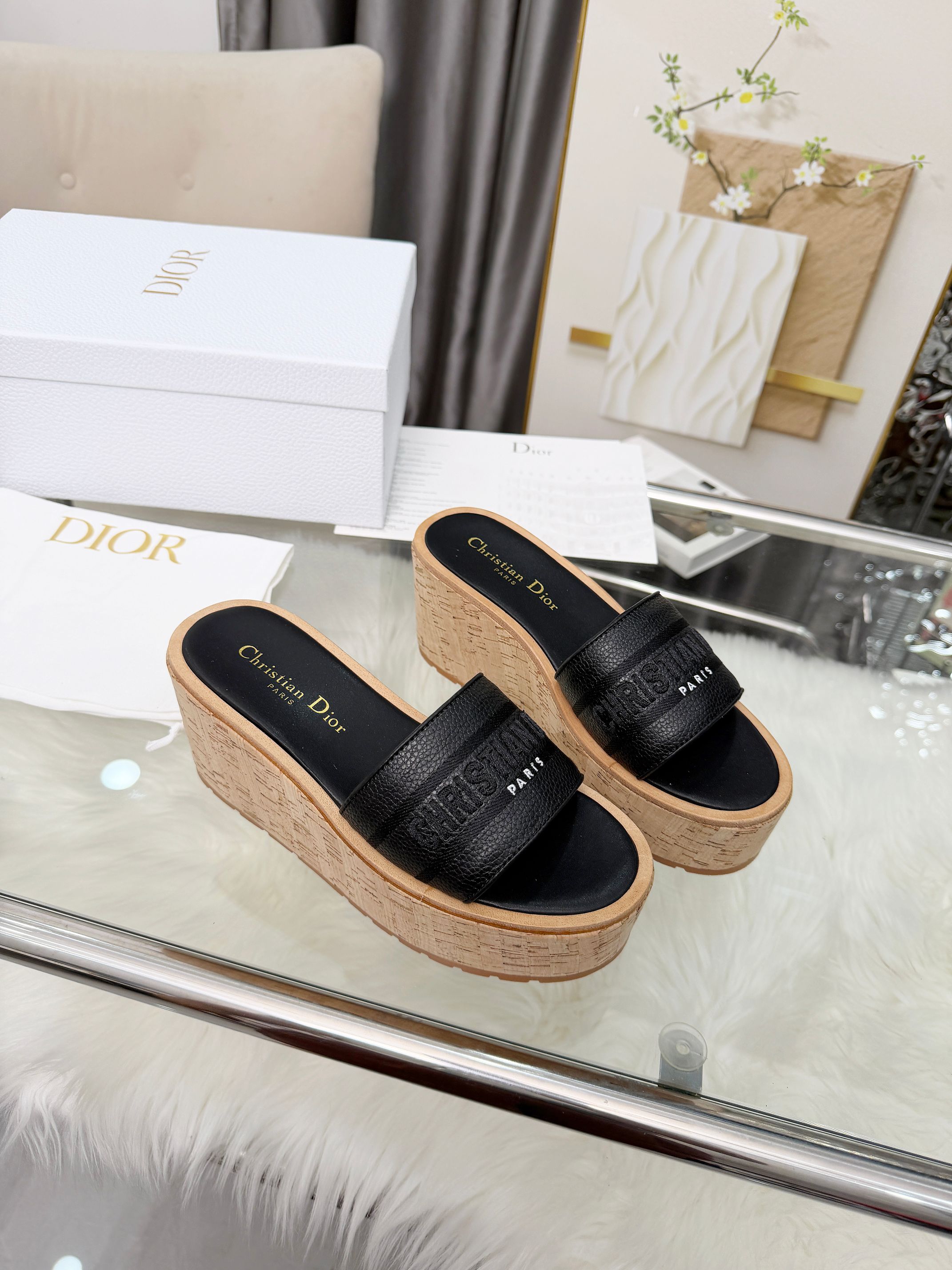 Dior Black Dway Platform Slides - Image 7