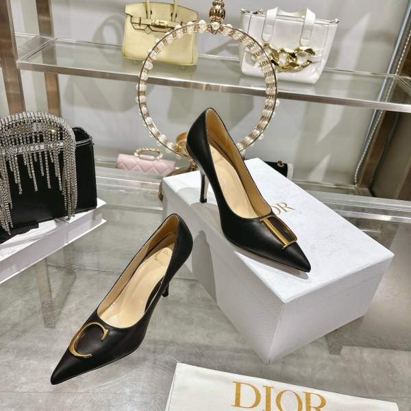Dior Black Leather CD Logo Pointed Pumps