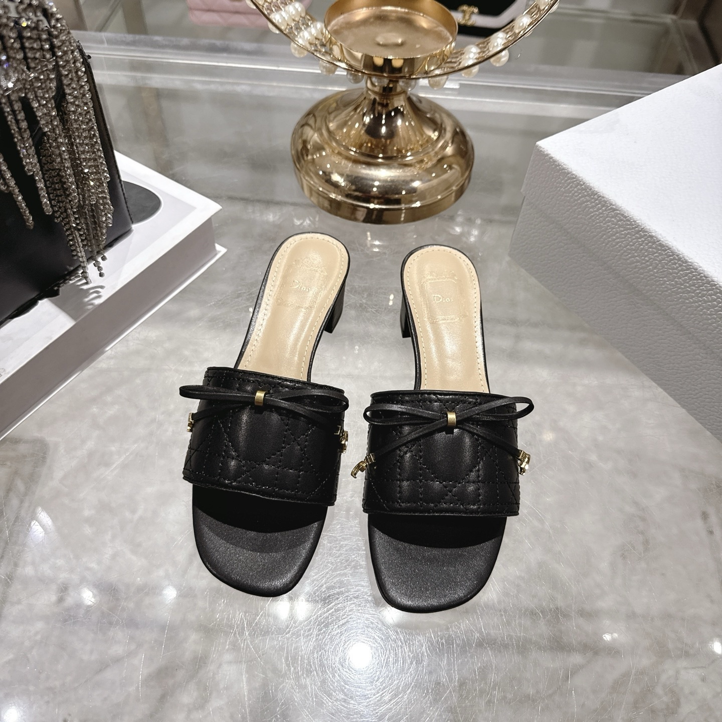 Dior Black Quilted Leather Slide Sandals - Image 2
