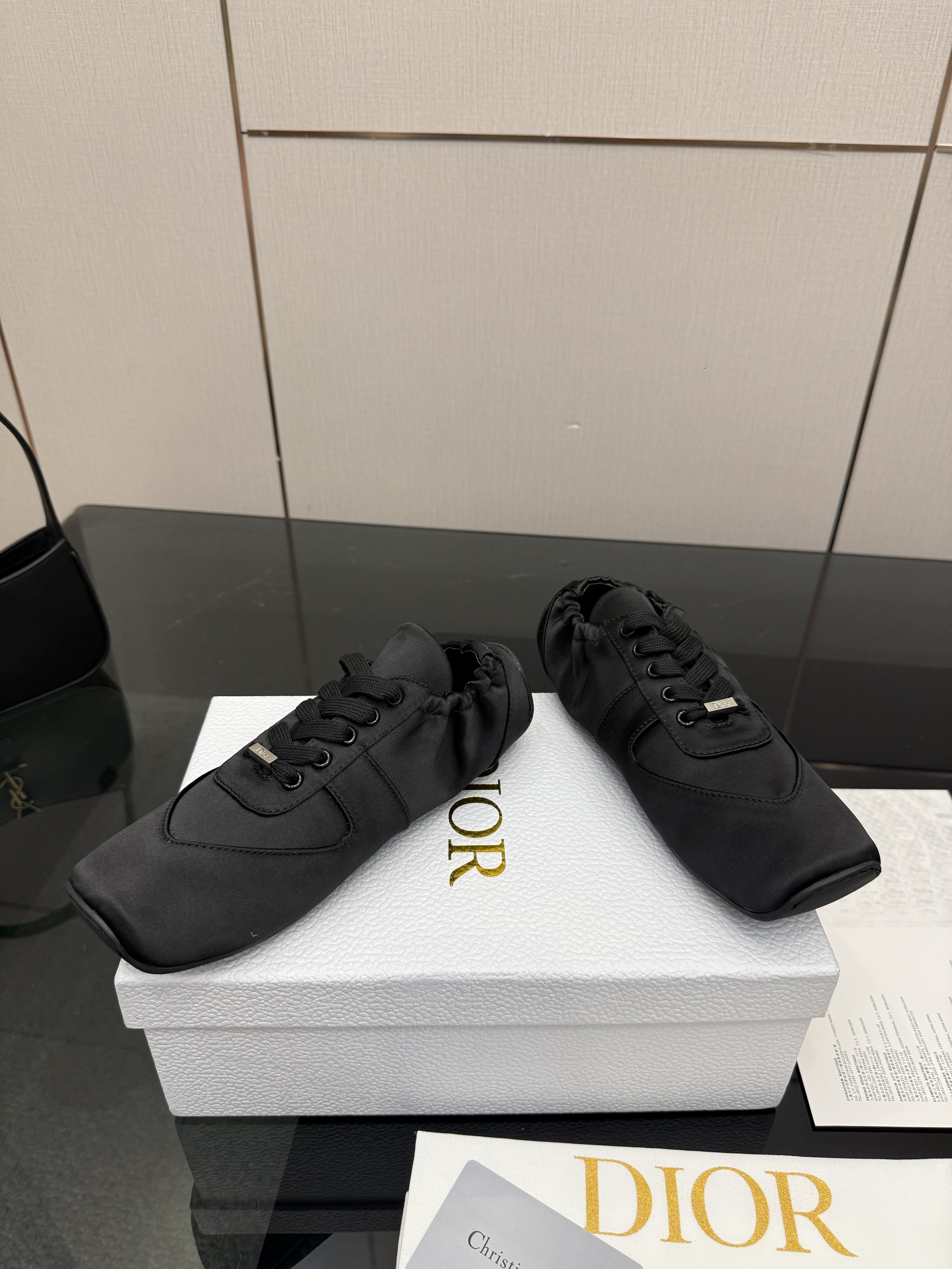 Dior Black Satin Elastic Collar Low-Top Sneakers
