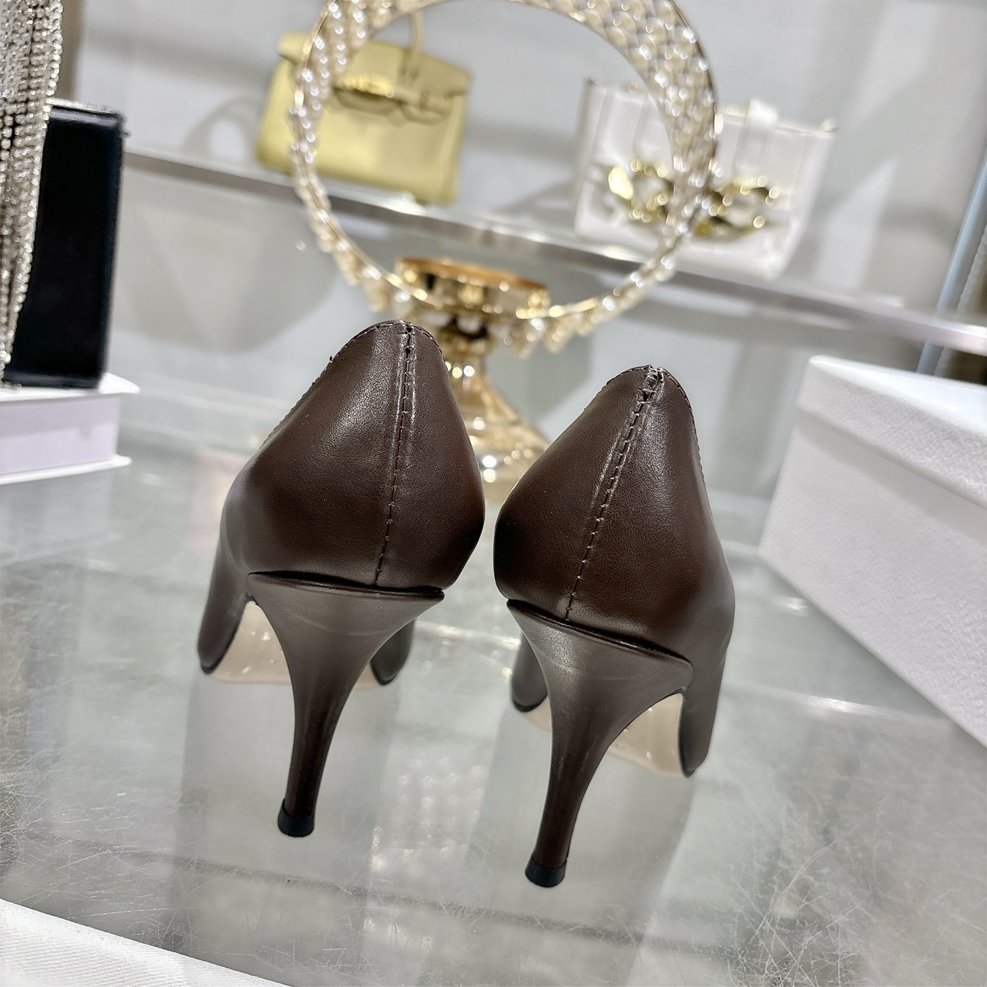 Dior Brown Leather CD Logo Pointed Pumps - Image 9