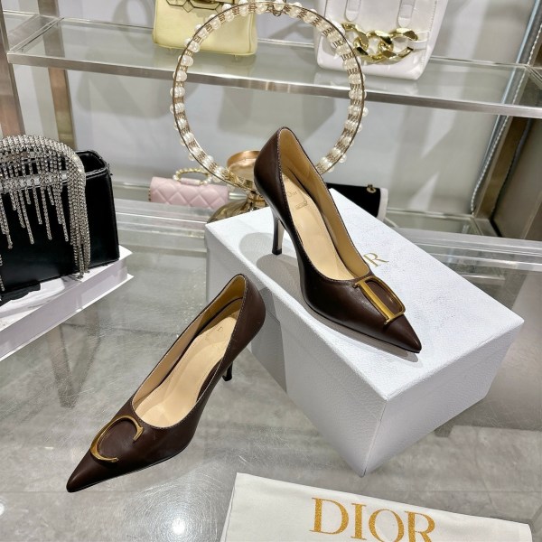 Dior Brown Leather CD Logo Pointed Pumps