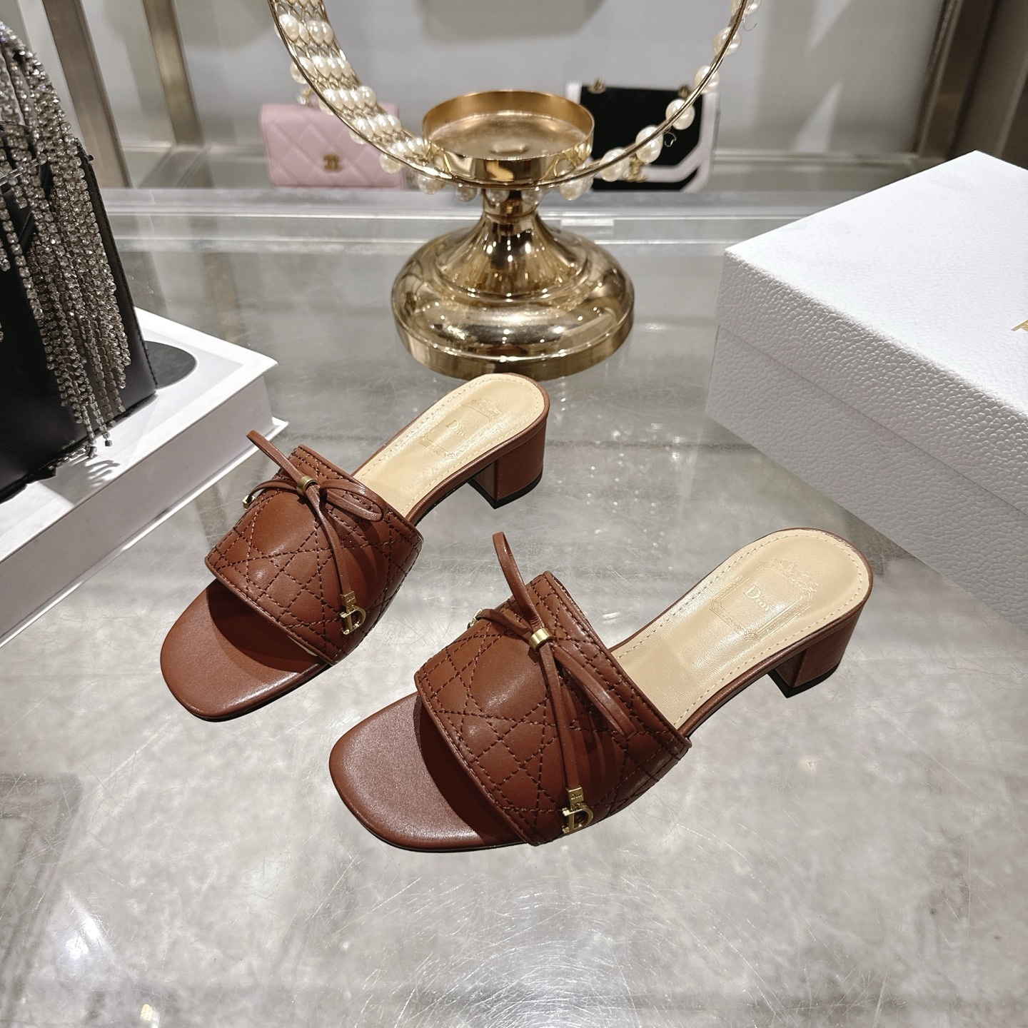 Dior Brown Quilted Leather Slide Sandals - Image 5