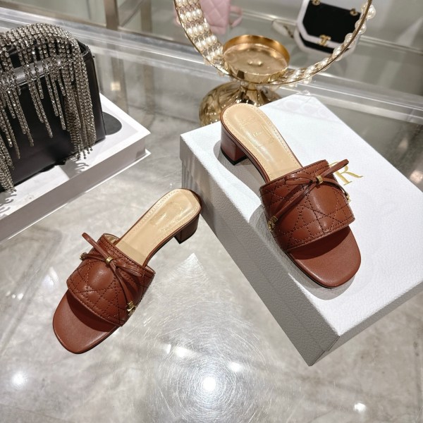 Dior Brown Quilted Leather Slide Sandals