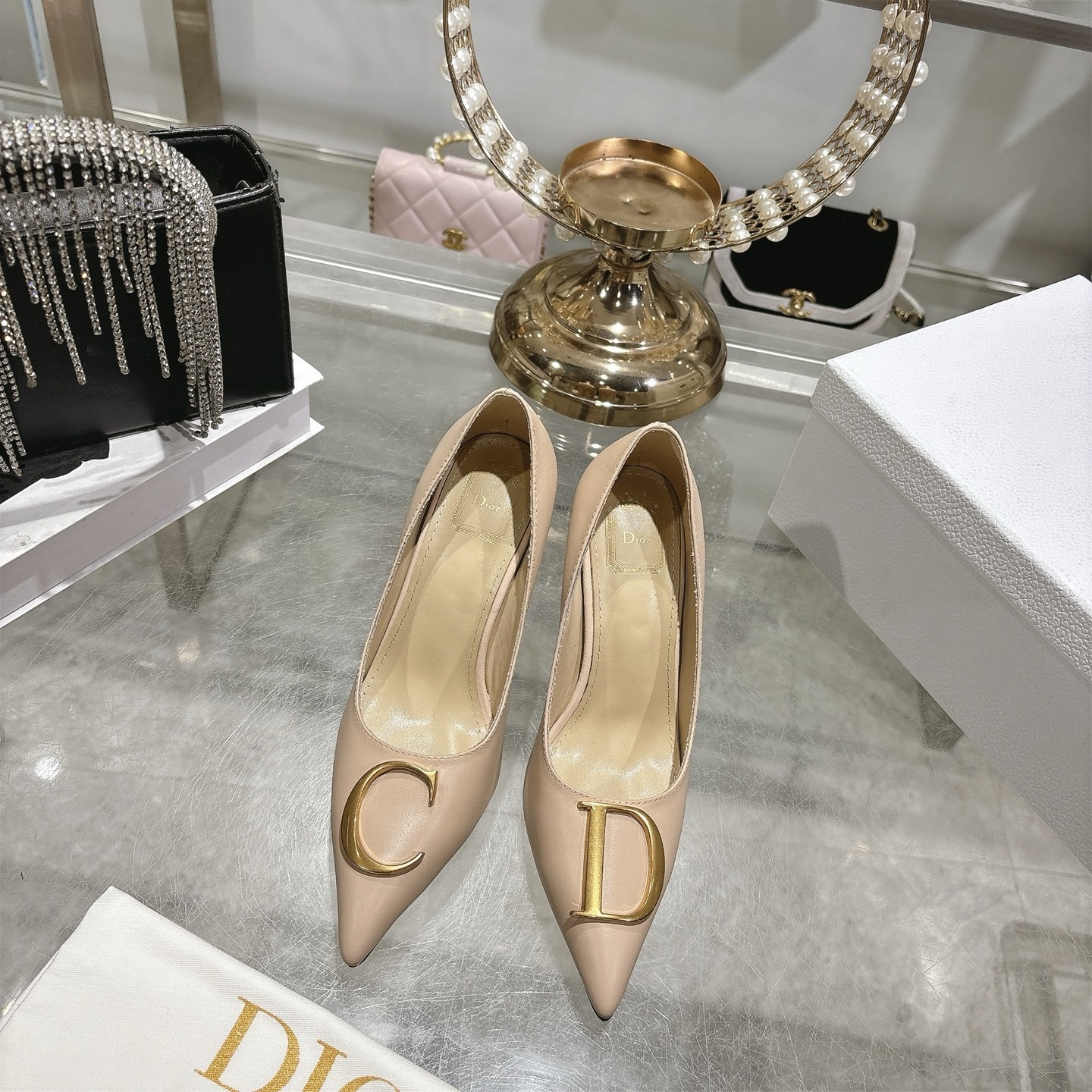 Dior Nude Leather CD Logo Pointed Pumps - Image 2
