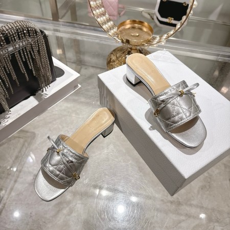 Dior Silver Quilted Leather Slide Sandals