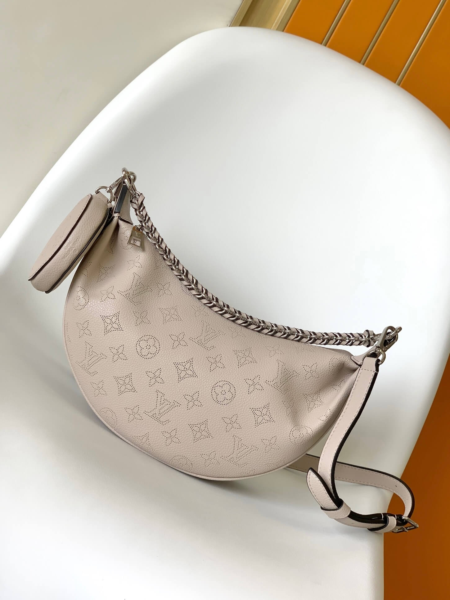 Louis Vuitton Mahina Calfskin Leather Over The Moon Hobo Bag in Rose Trianon