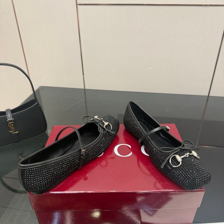 Gucci Black Crystal Horsebit Ballet Flats