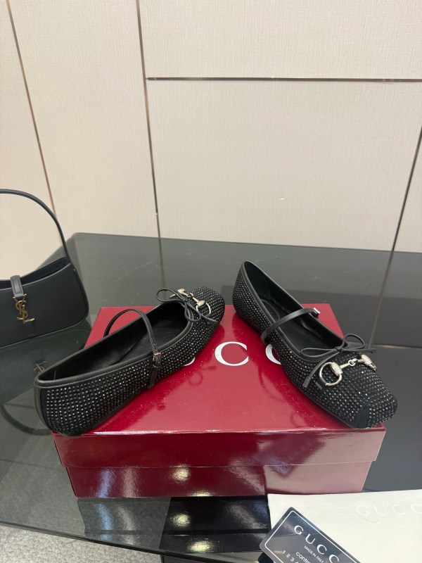 Gucci Black Crystal Horsebit Ballet Flats