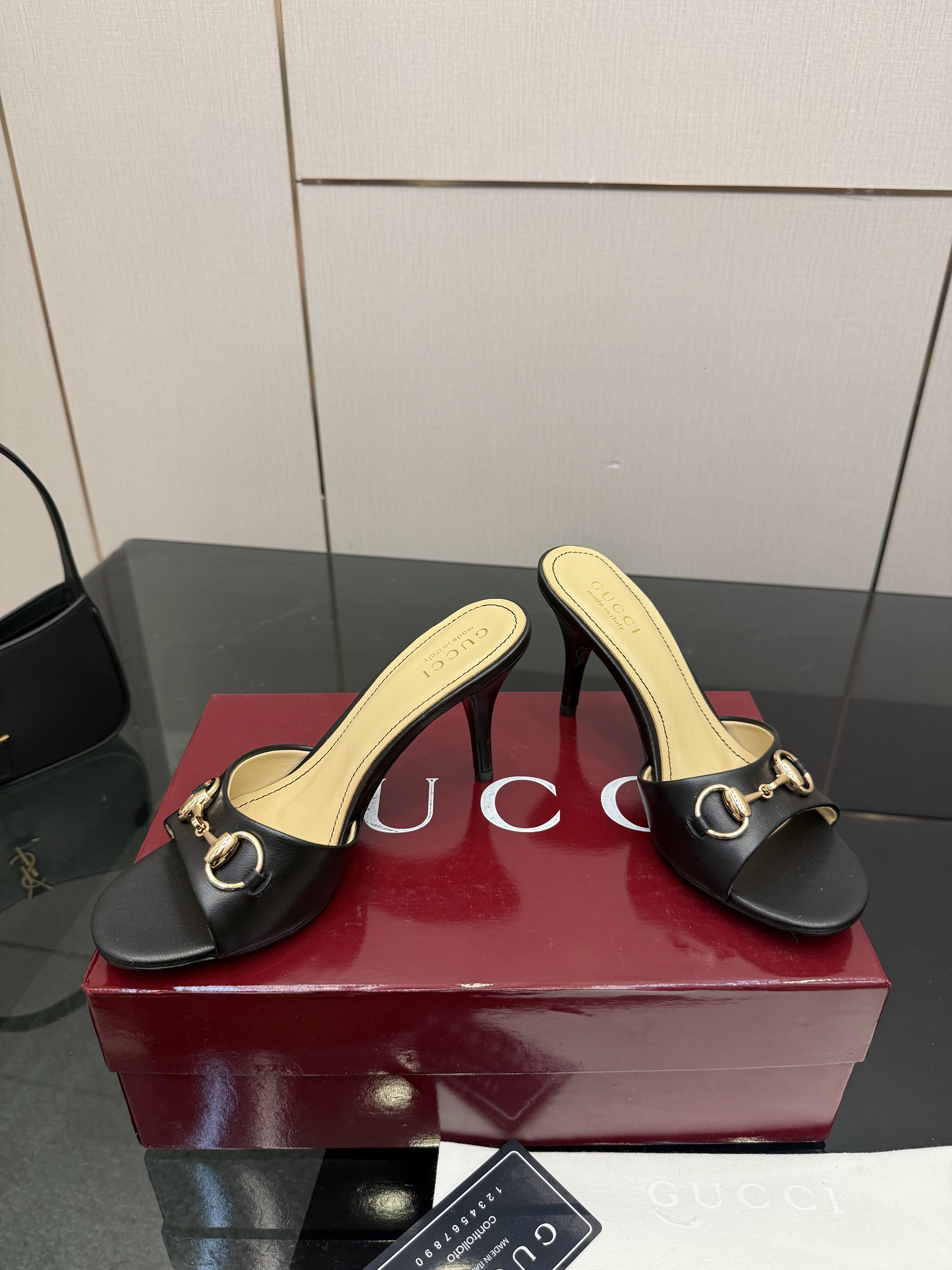 Gucci Black Leather Horsebit Stiletto Mules