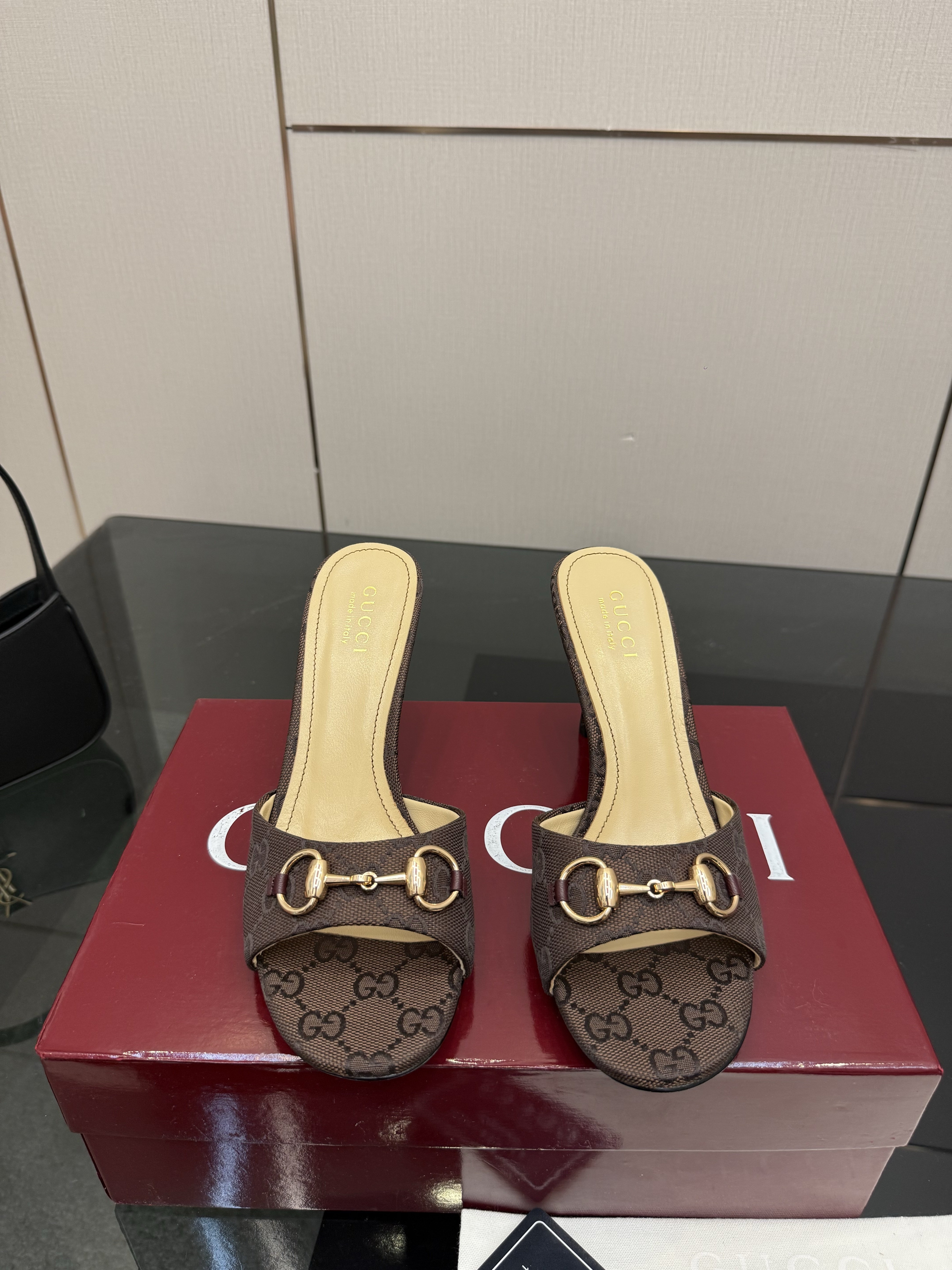 Gucci Brown GG Monogram Horsebit Stiletto Mules - Image 10
