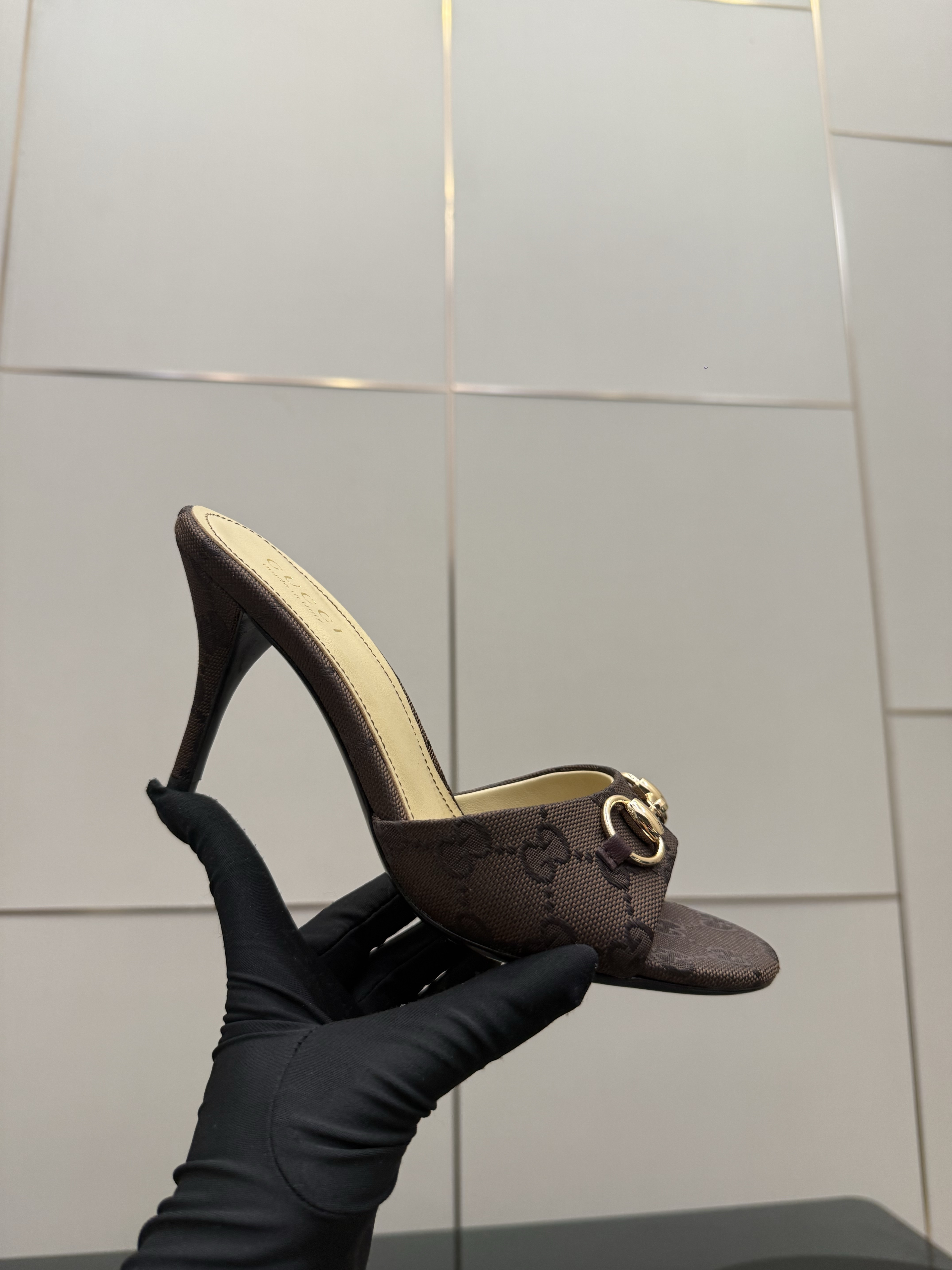 Gucci Brown GG Monogram Horsebit Stiletto Mules - Image 3