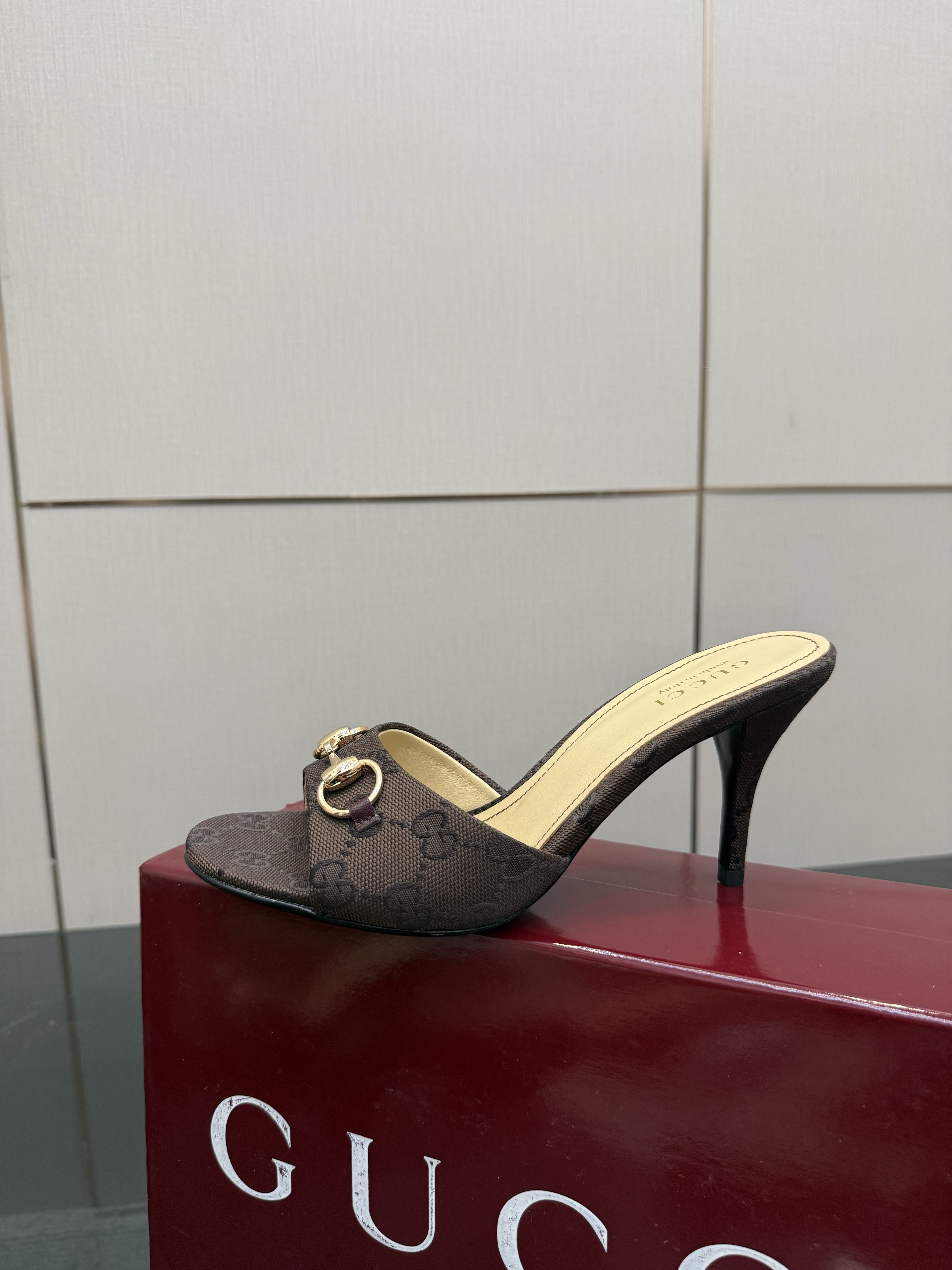 Gucci Brown GG Monogram Horsebit Stiletto Mules - Image 5