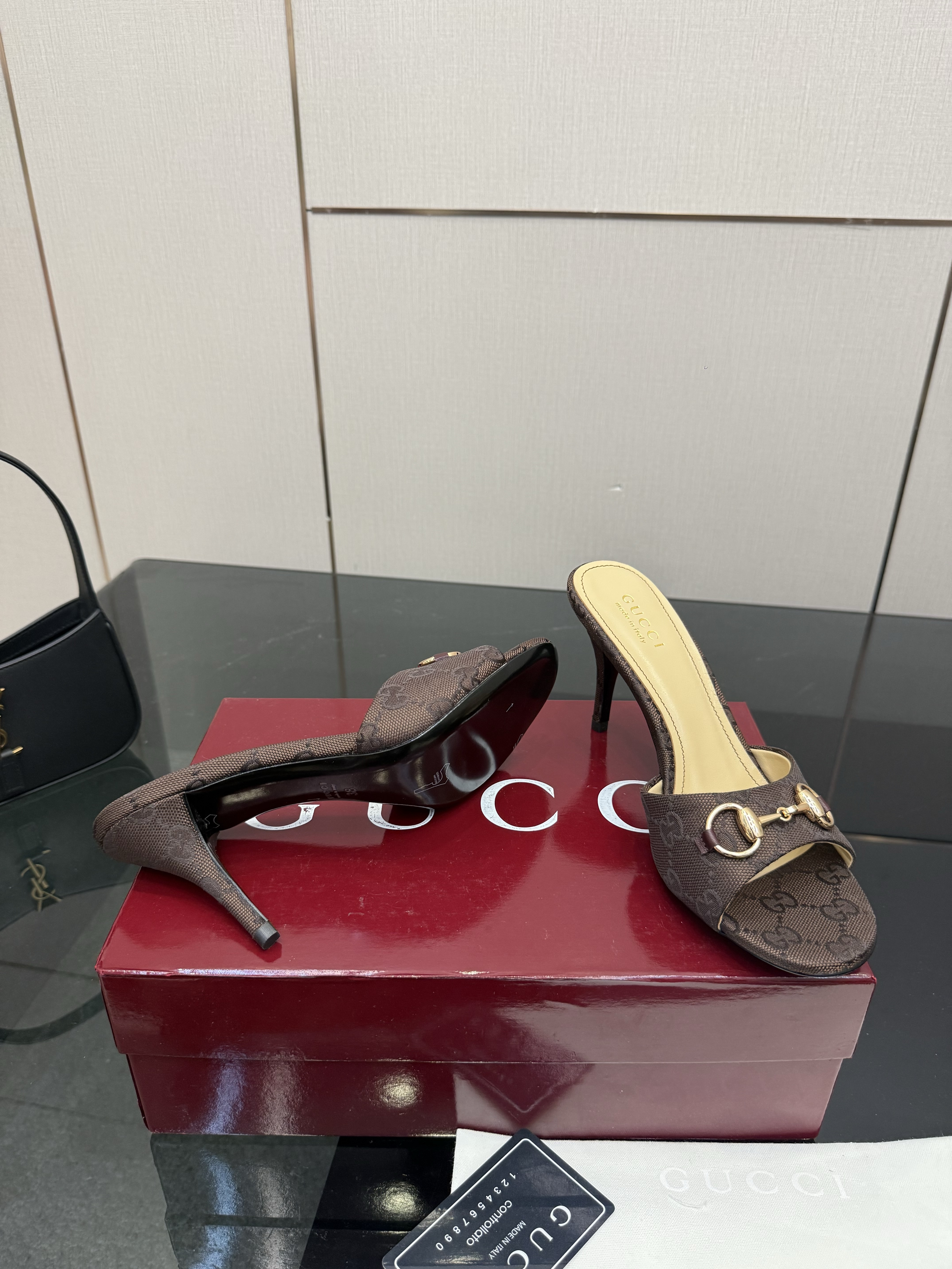 Gucci Brown GG Monogram Horsebit Stiletto Mules - Image 6