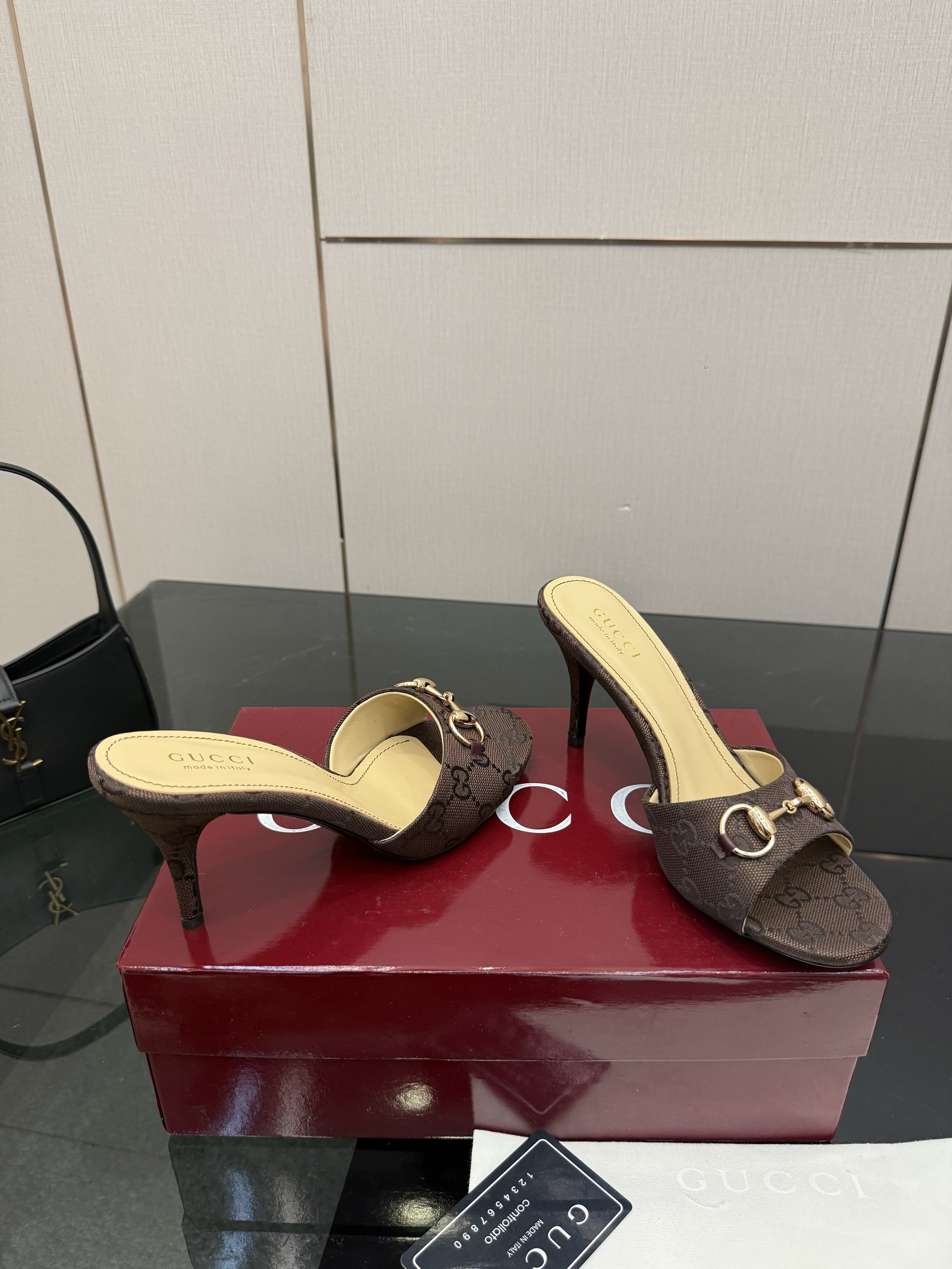 Gucci Brown GG Monogram Horsebit Stiletto Mules