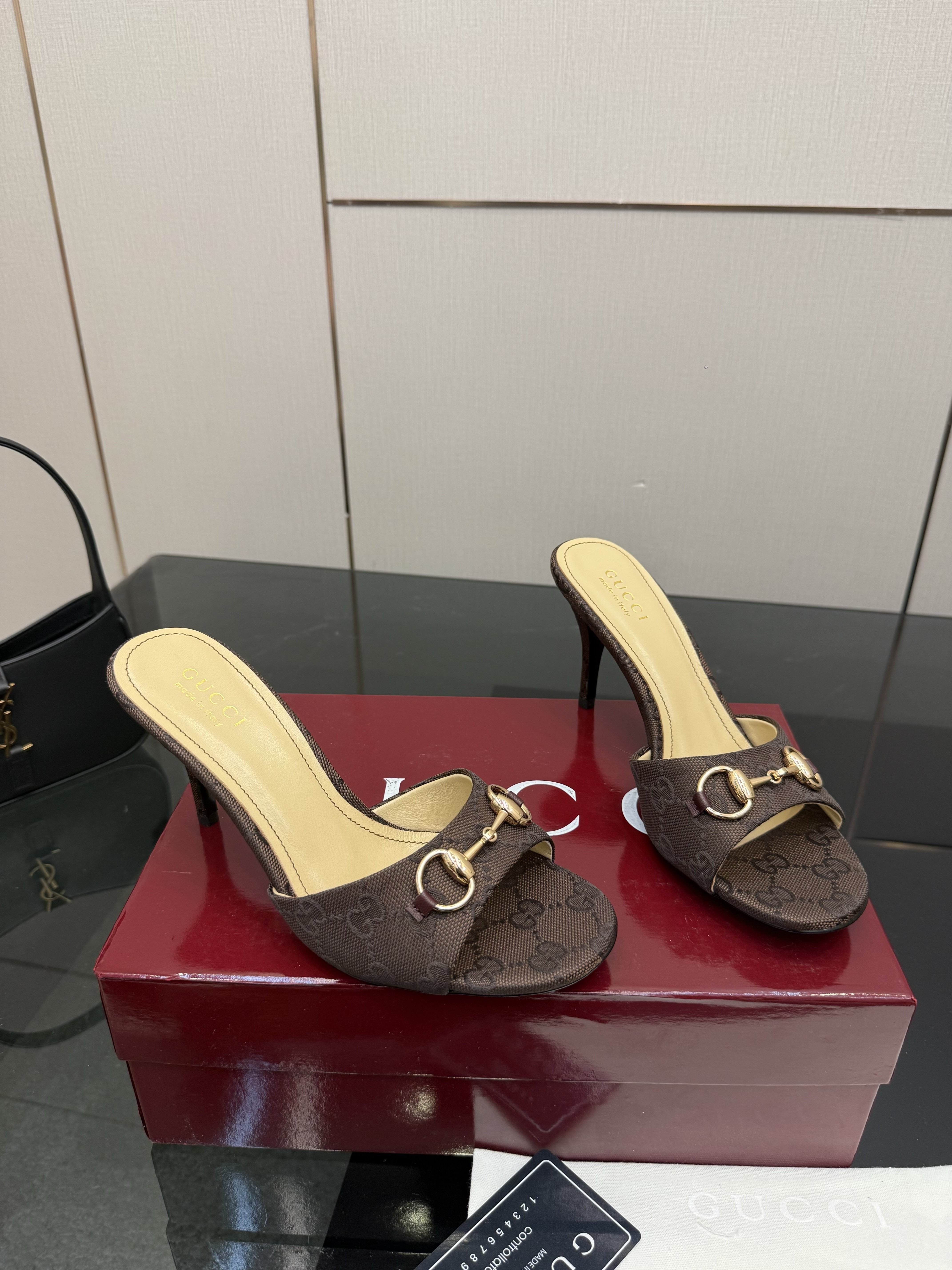 Gucci Brown GG Monogram Horsebit Stiletto Mules - Image 8