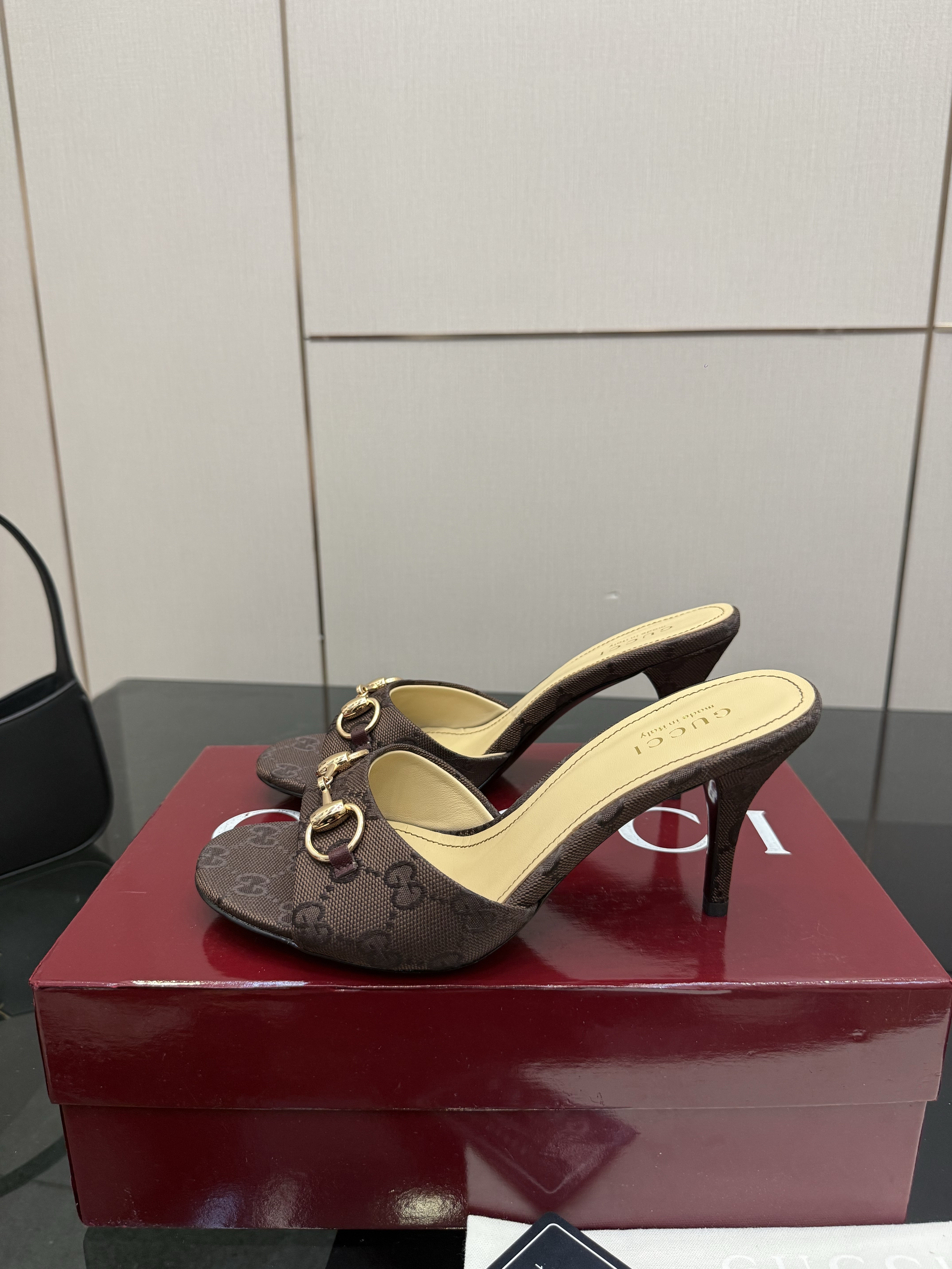 Gucci Brown GG Monogram Horsebit Stiletto Mules - Image 9