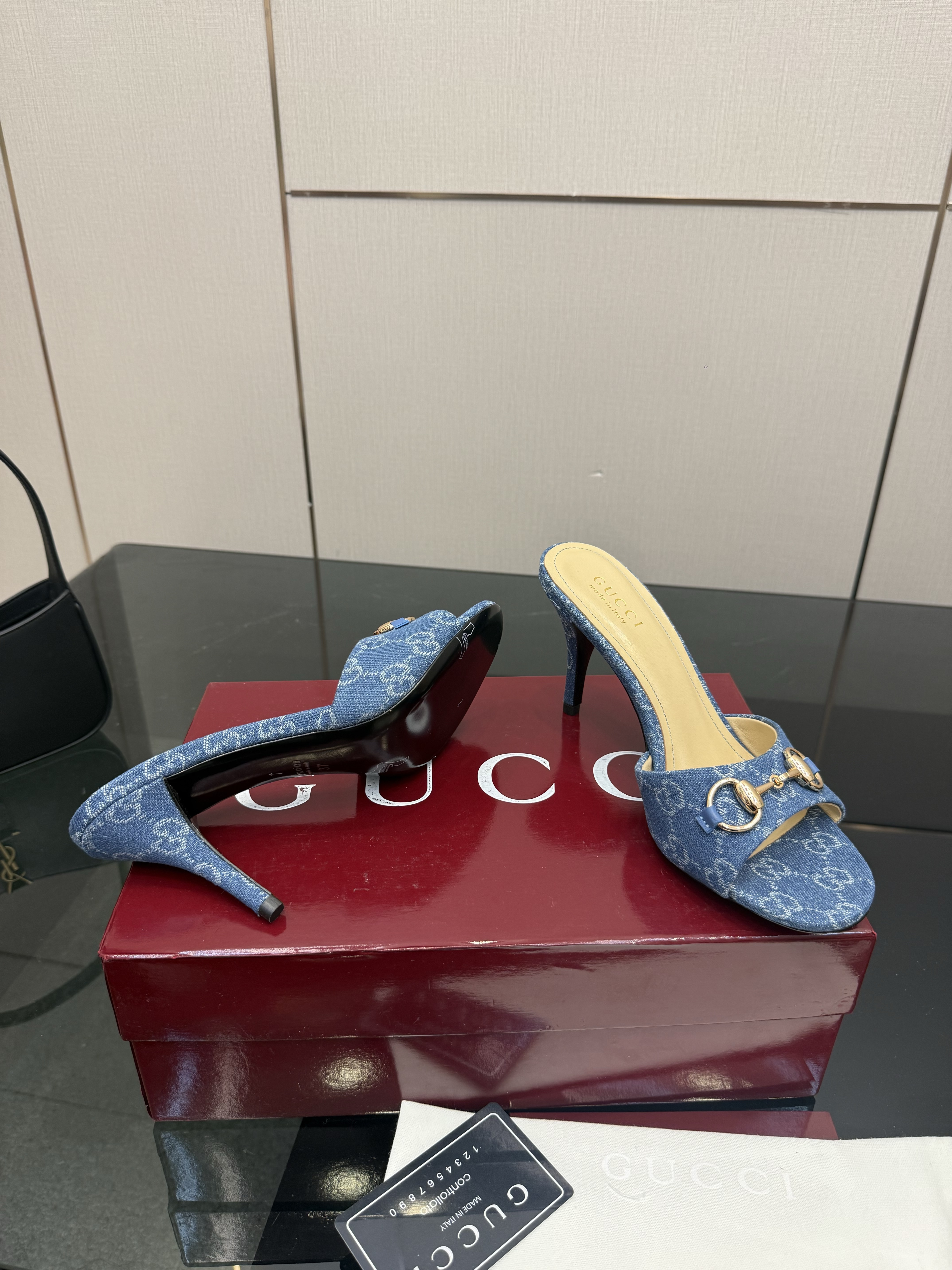Gucci Erin Horsebit GG denim mules