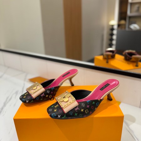 Louis Vuitton Black Multicolor Monogram Canvas Mule Heels