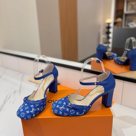 Louis Vuitton Blue Monogram Canvas & Leather D’Orsay Ankle Strap Block Heels