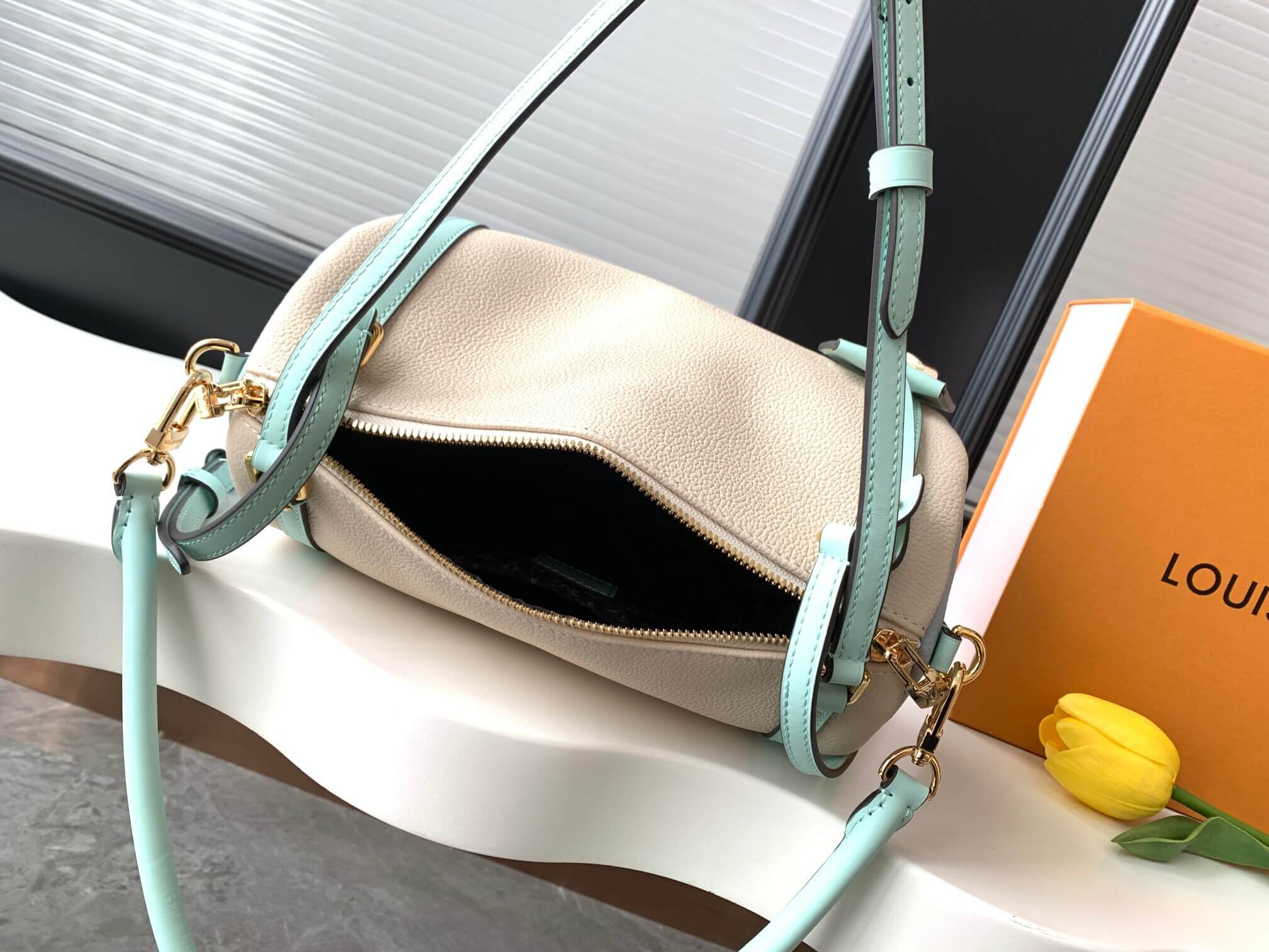 Louis Vuitton CarryAll Cargo PM Empreinte Leather Cream and Menthe Hobo Bag - Image 8