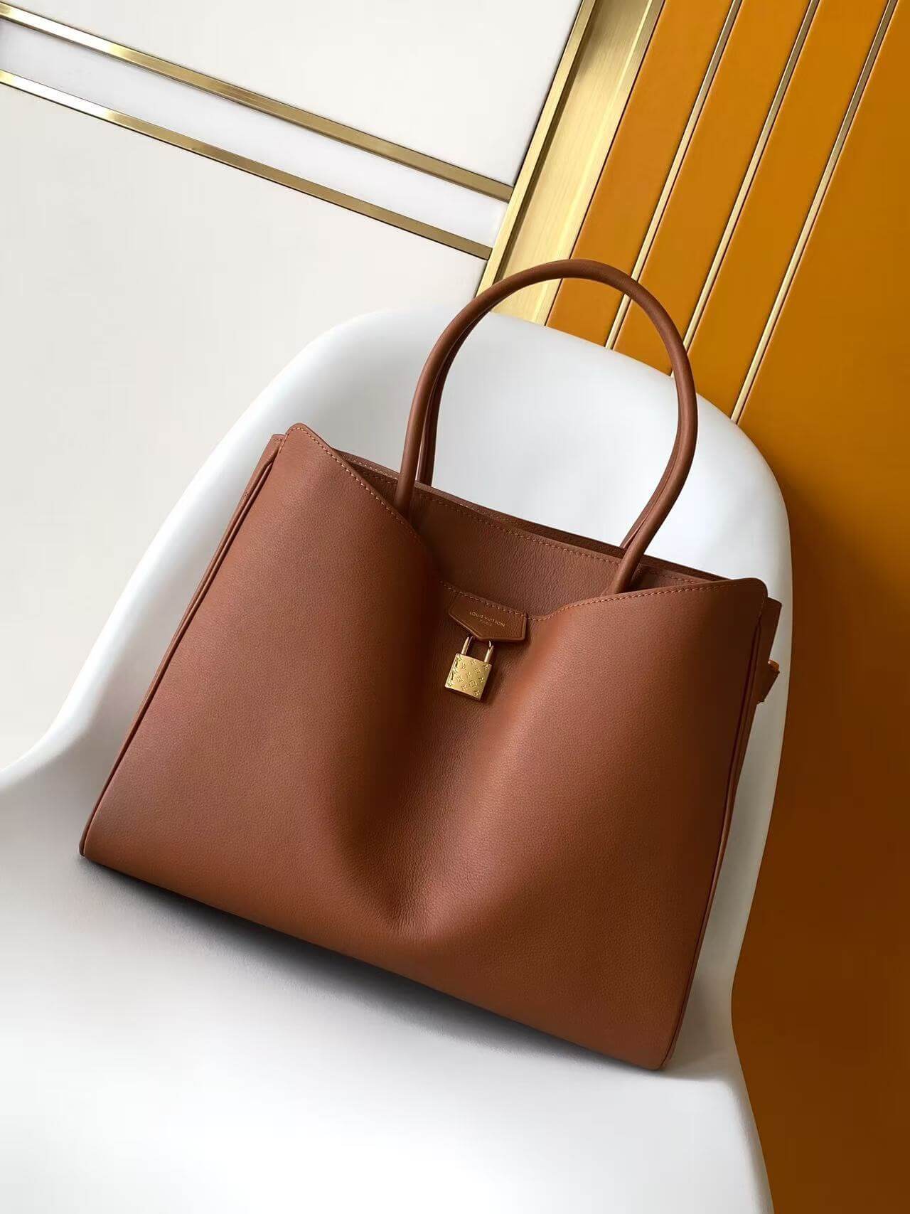 Louis Vuitton Lockme Go Cognac Calfskin Leather Tote Bag